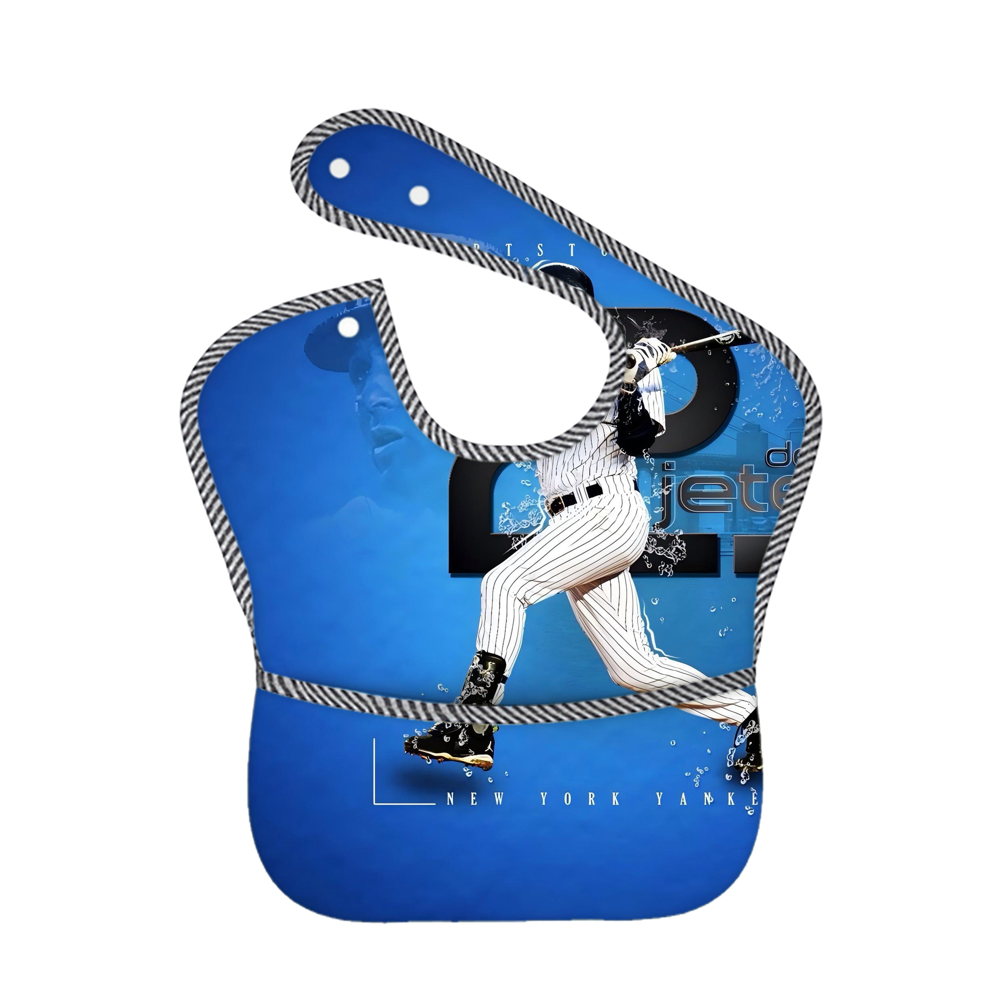 Derek Jeter 107 Adjustable Waterproof Toddler Bib – Full-Print Durable Polyester – Foldable Crumb Pocket – Easy Snap Closure – Soft