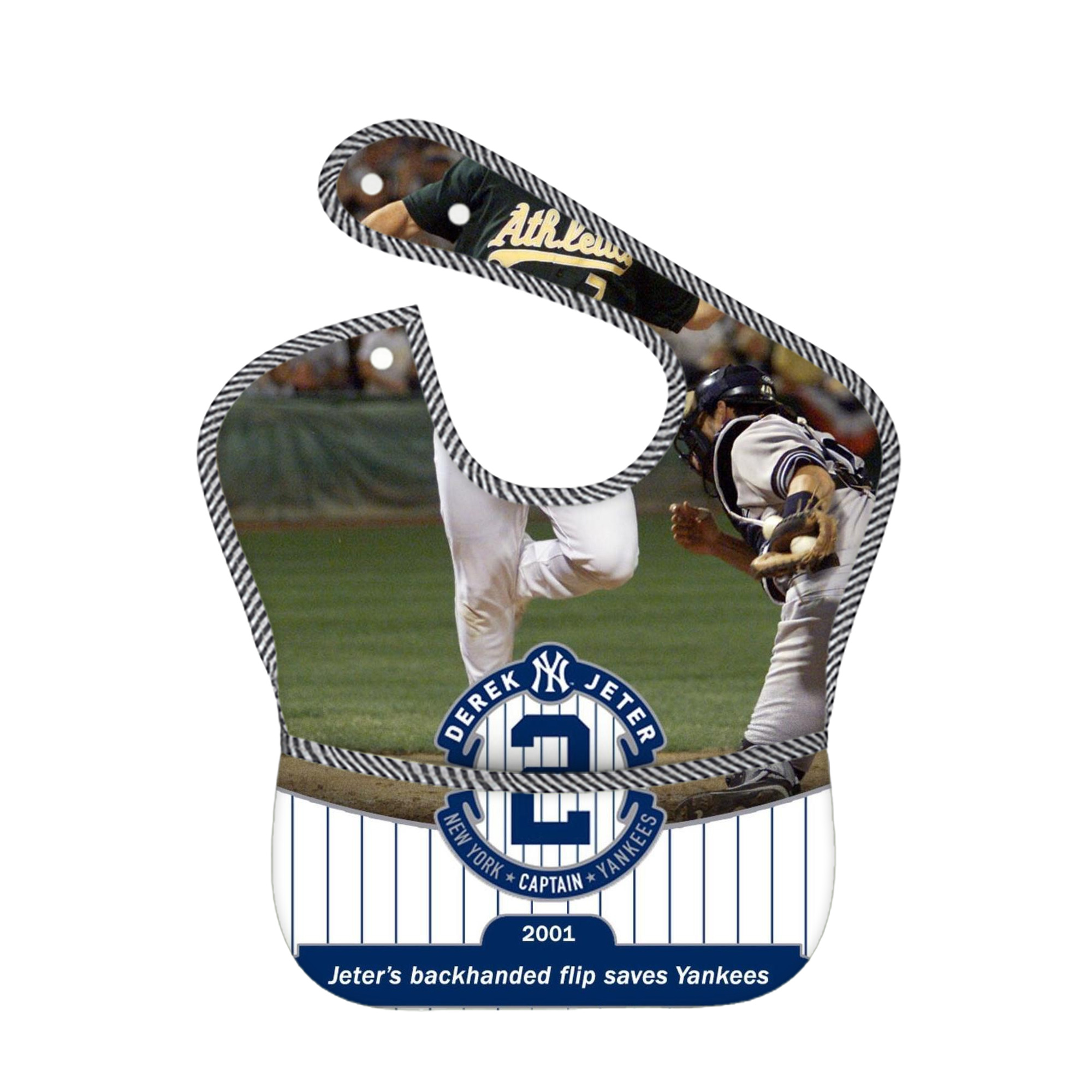 Derek Jeter 111 Adjustable Waterproof Toddler Bib – Full-Print Durable Polyester – Foldable Crumb Pocket – Easy Snap Closure – Soft