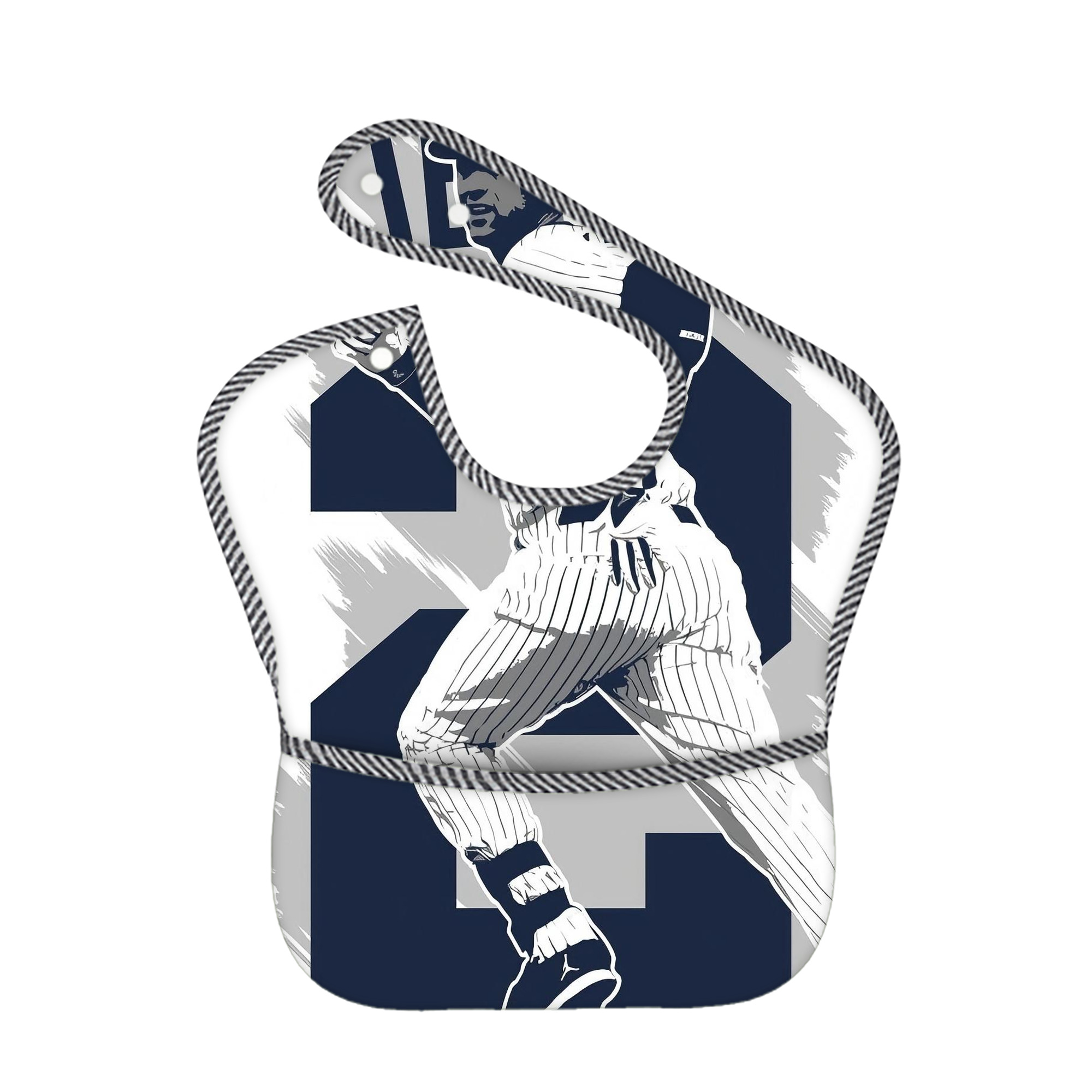 Derek Jeter 113 Adjustable Waterproof Toddler Bib – Full-Print Durable Polyester – Foldable Crumb Pocket – Easy Snap Closure – Soft
