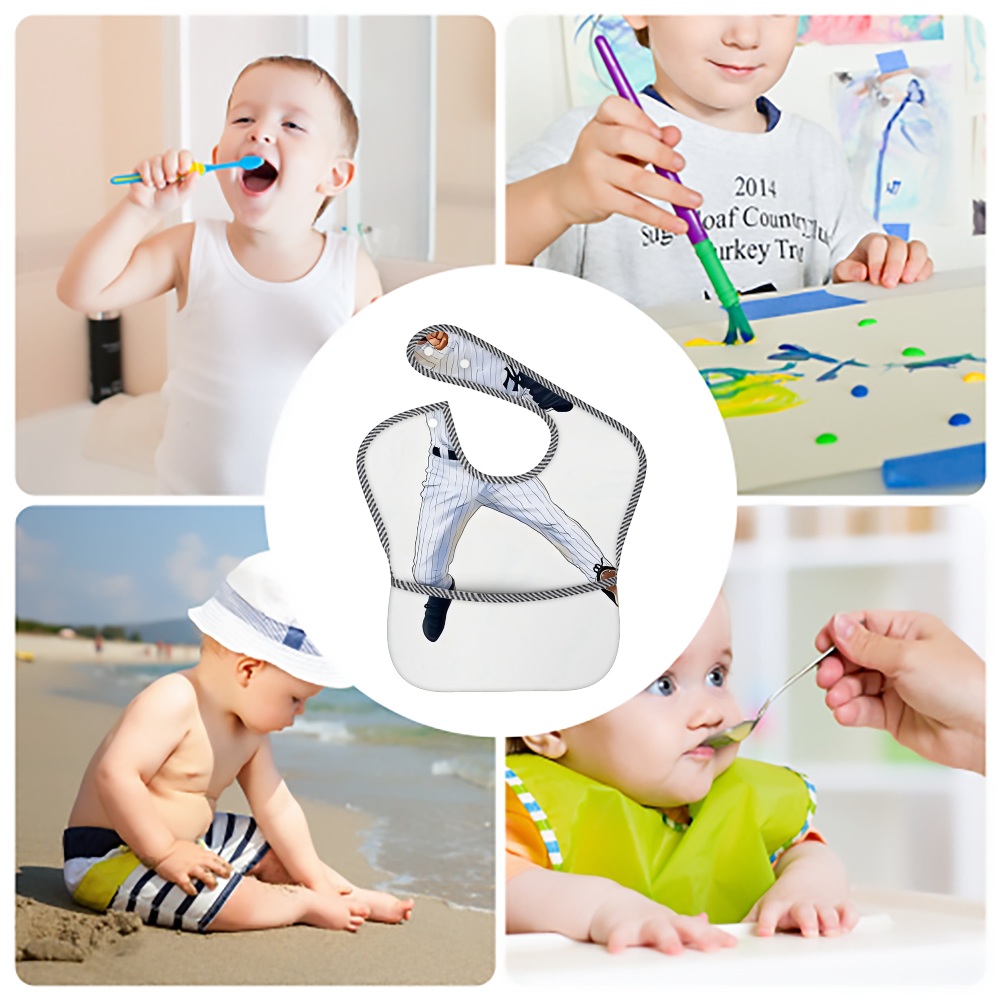 Derek Jeter 17 Adjustable Waterproof Toddler Bib – Full-Print Durable Polyester – Foldable Crumb Pocket – Easy Snap Closure – Soft