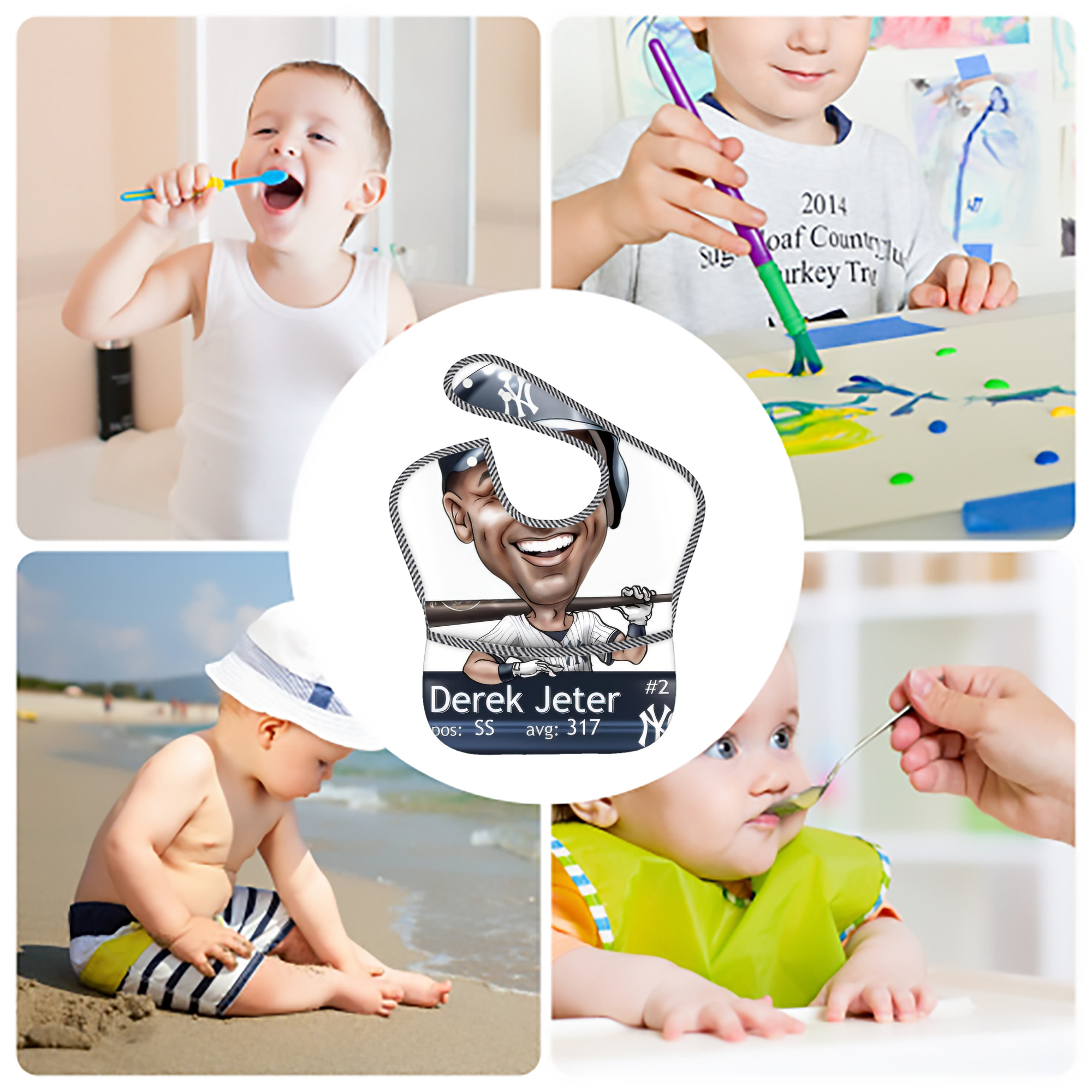 Derek Jeter 18 Adjustable Waterproof Toddler Bib – Full-Print Durable Polyester – Foldable Crumb Pocket – Easy Snap Closure – Soft