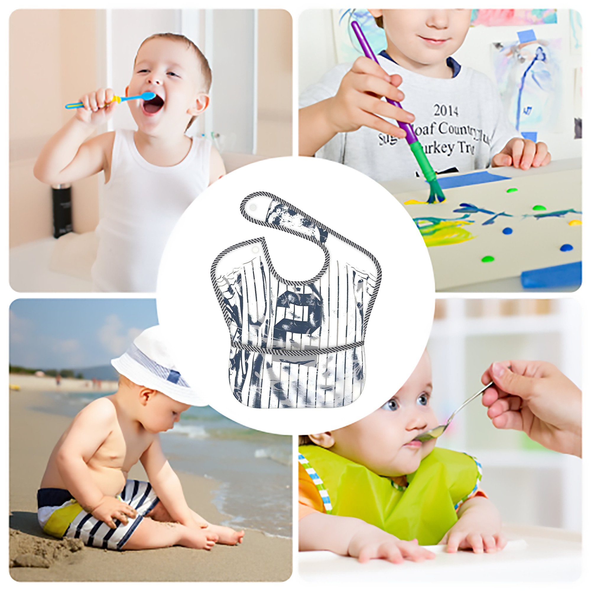 Derek Jeter 30 Adjustable Waterproof Toddler Bib – Full-Print Durable Polyester – Foldable Crumb Pocket – Easy Snap Closure – Soft