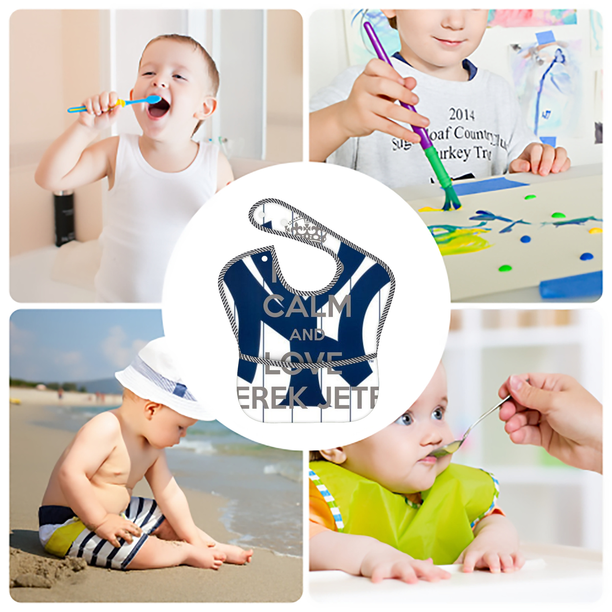 Derek Jeter 39 Adjustable Waterproof Toddler Bib – Full-Print Durable Polyester – Foldable Crumb Pocket – Easy Snap Closure – Soft