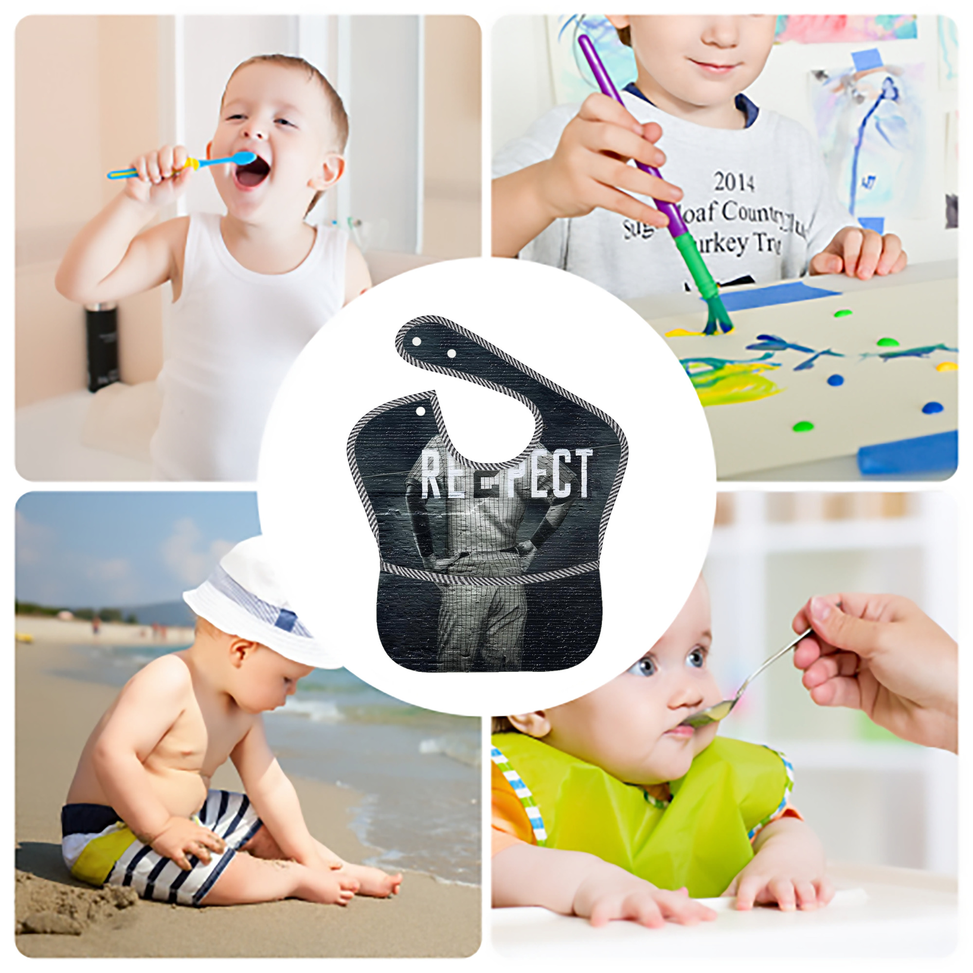 Derek Jeter 48 Adjustable Waterproof Toddler Bib – Full-Print Durable Polyester – Foldable Crumb Pocket – Easy Snap Closure – Soft