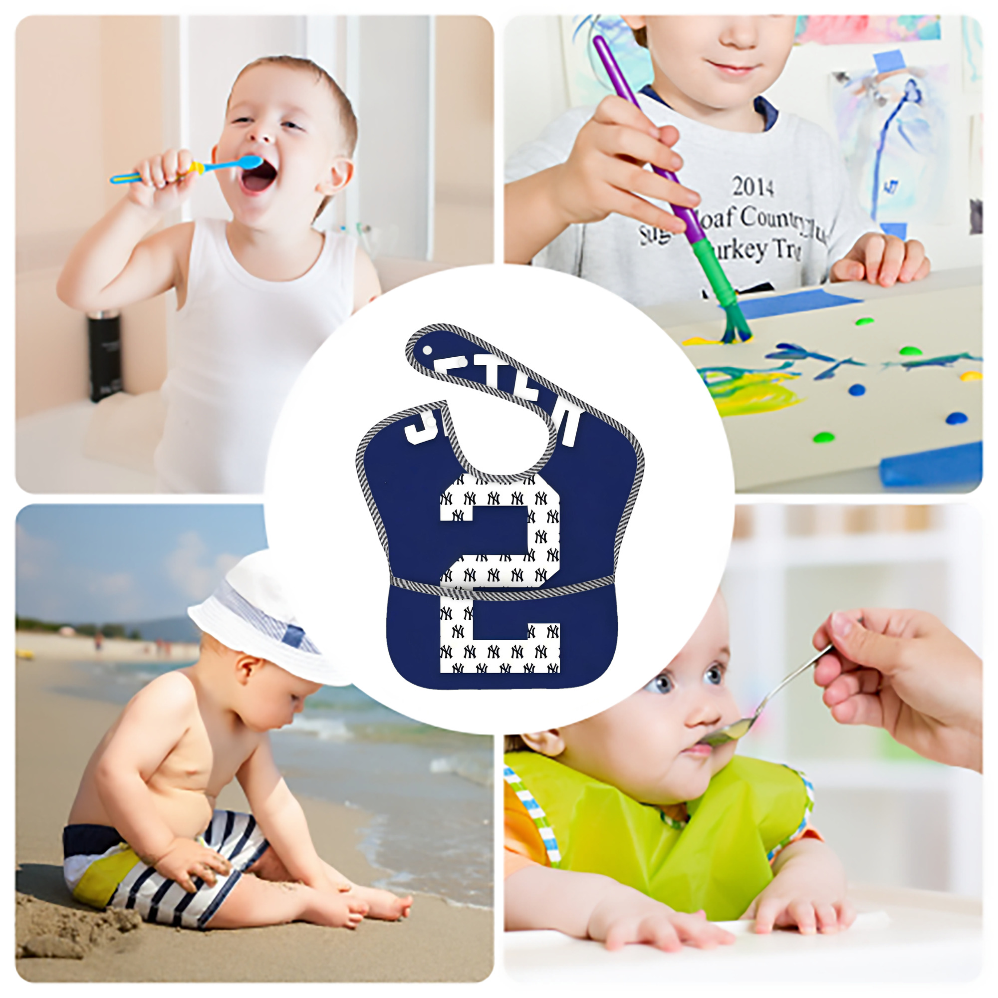 Derek Jeter 50 Adjustable Waterproof Toddler Bib – Full-Print Durable Polyester – Foldable Crumb Pocket – Easy Snap Closure – Soft