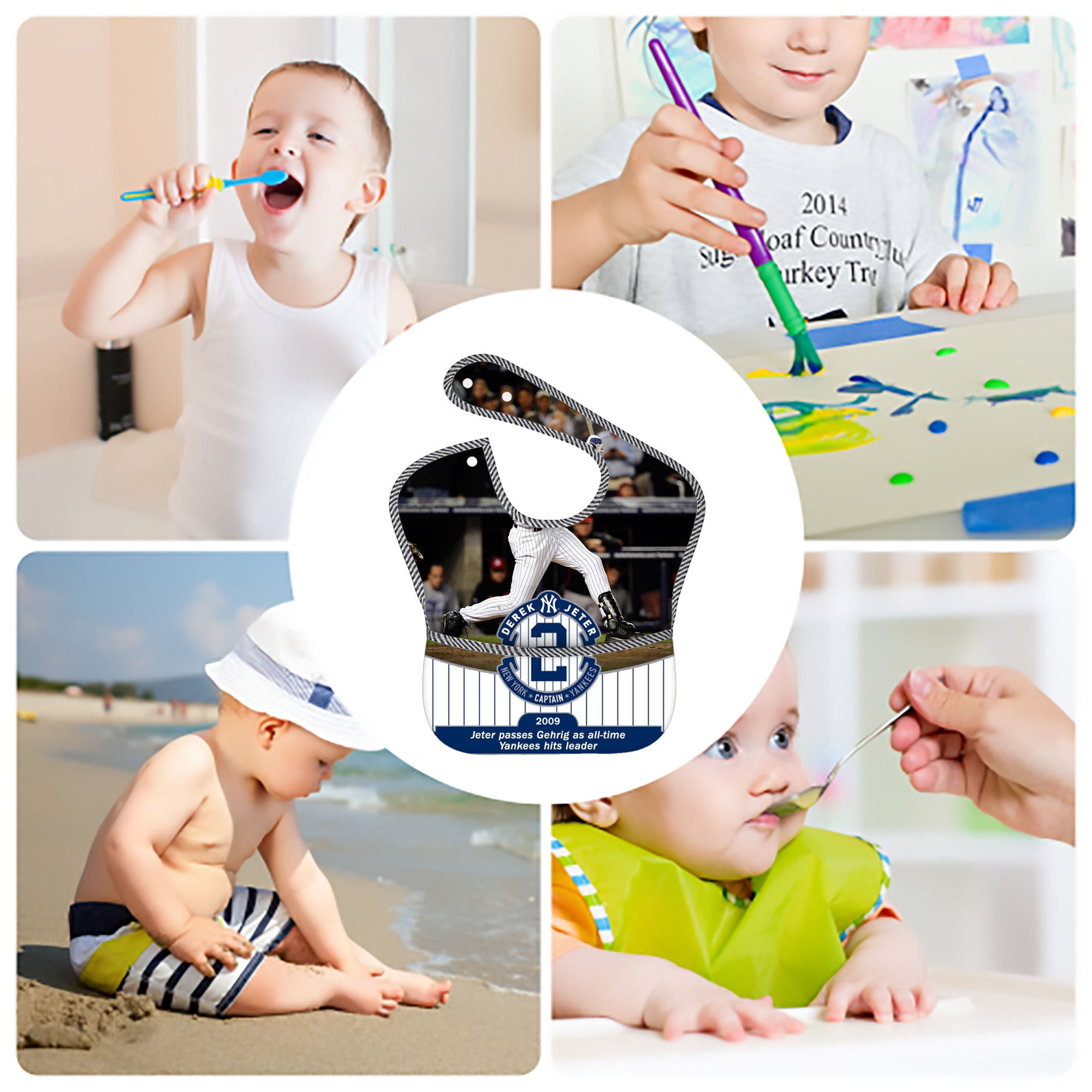 Derek Jeter 88 Adjustable Waterproof Toddler Bib – Full-Print Durable Polyester – Foldable Crumb Pocket – Easy Snap Closure – Soft