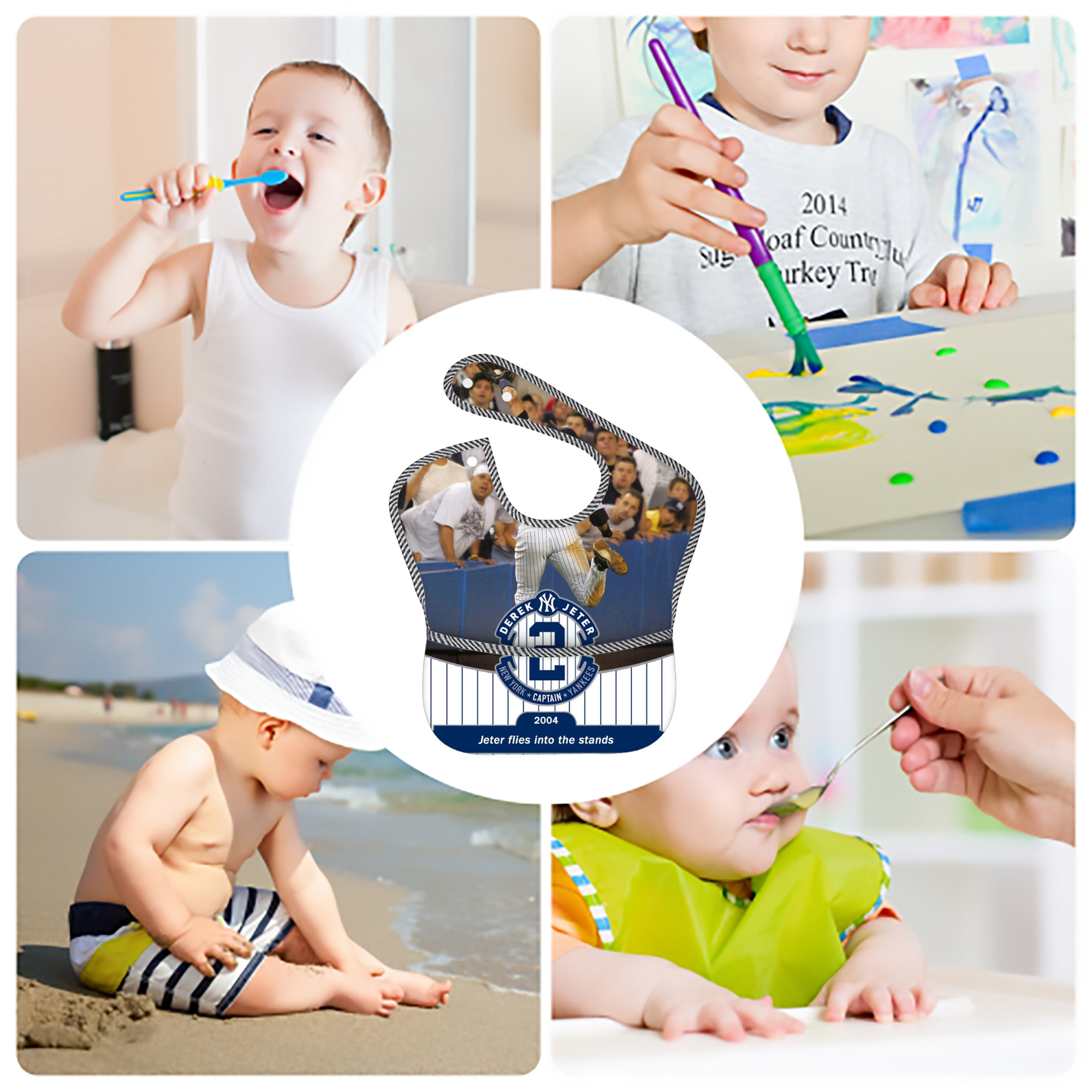 Derek Jeter 94 Adjustable Waterproof Toddler Bib – Full-Print Durable Polyester – Foldable Crumb Pocket – Easy Snap Closure – Soft