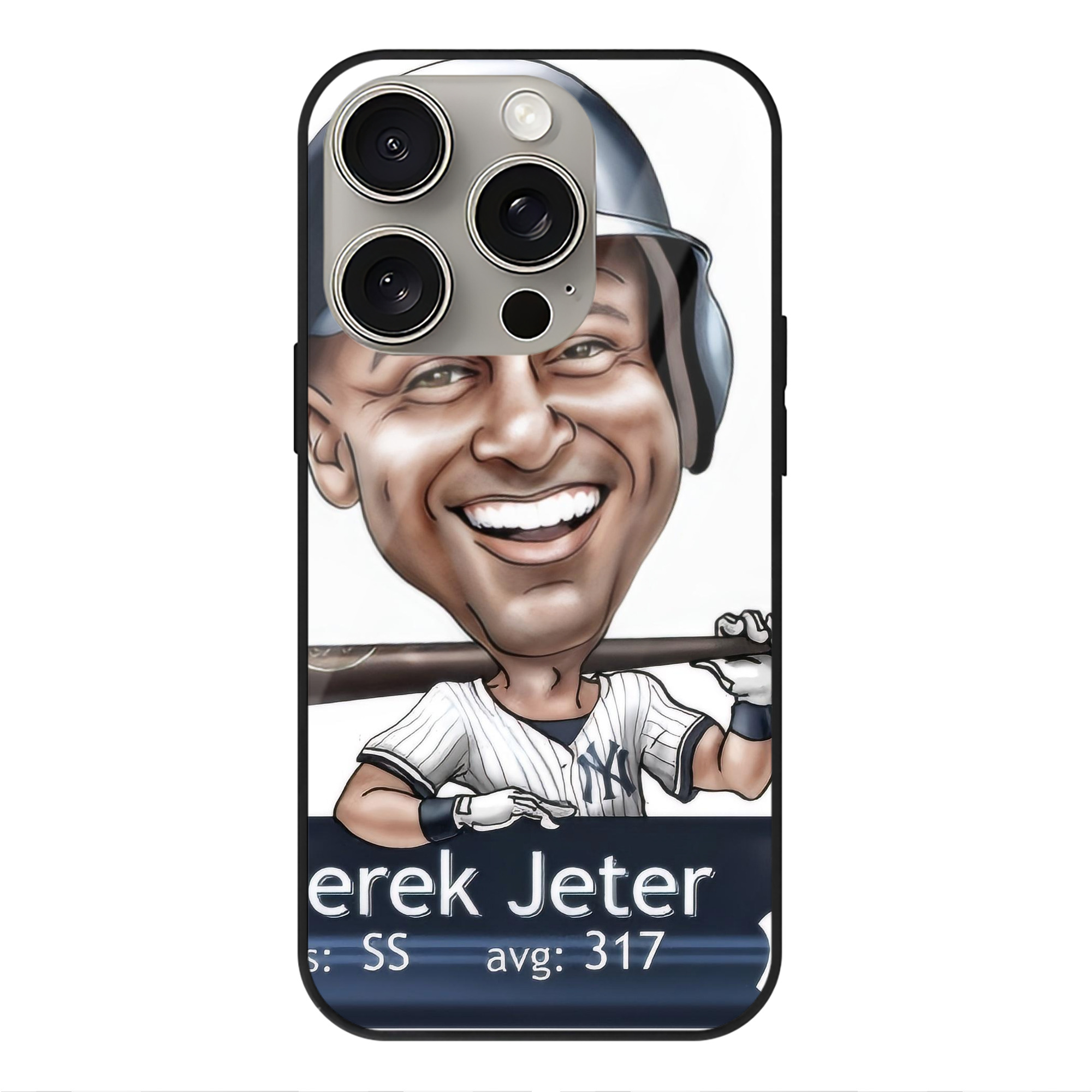 Derek Jeter 18 IPhone 15 Pro Mirror Phone Case – UV Printed Glass + TPU – Scratch-Resistant, Wireless Charging Compatible, Precise Fit & Stylish Design