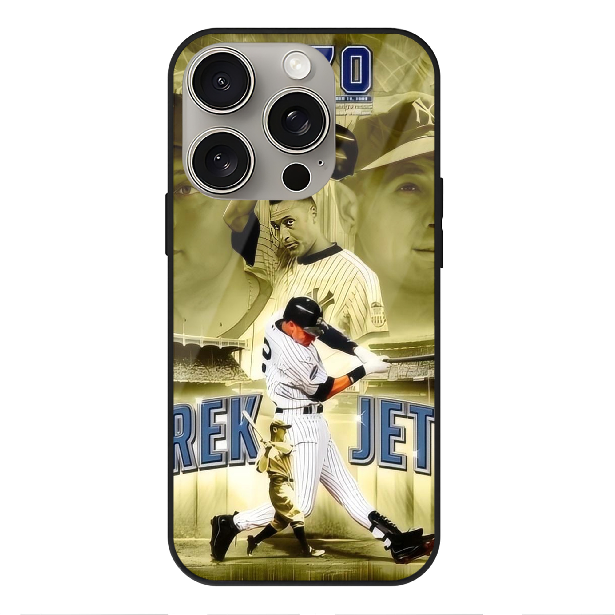 Derek Jeter 23 IPhone 15 Pro Mirror Phone Case – UV Printed Glass + TPU – Scratch-Resistant, Wireless Charging Compatible, Precise Fit & Stylish Design