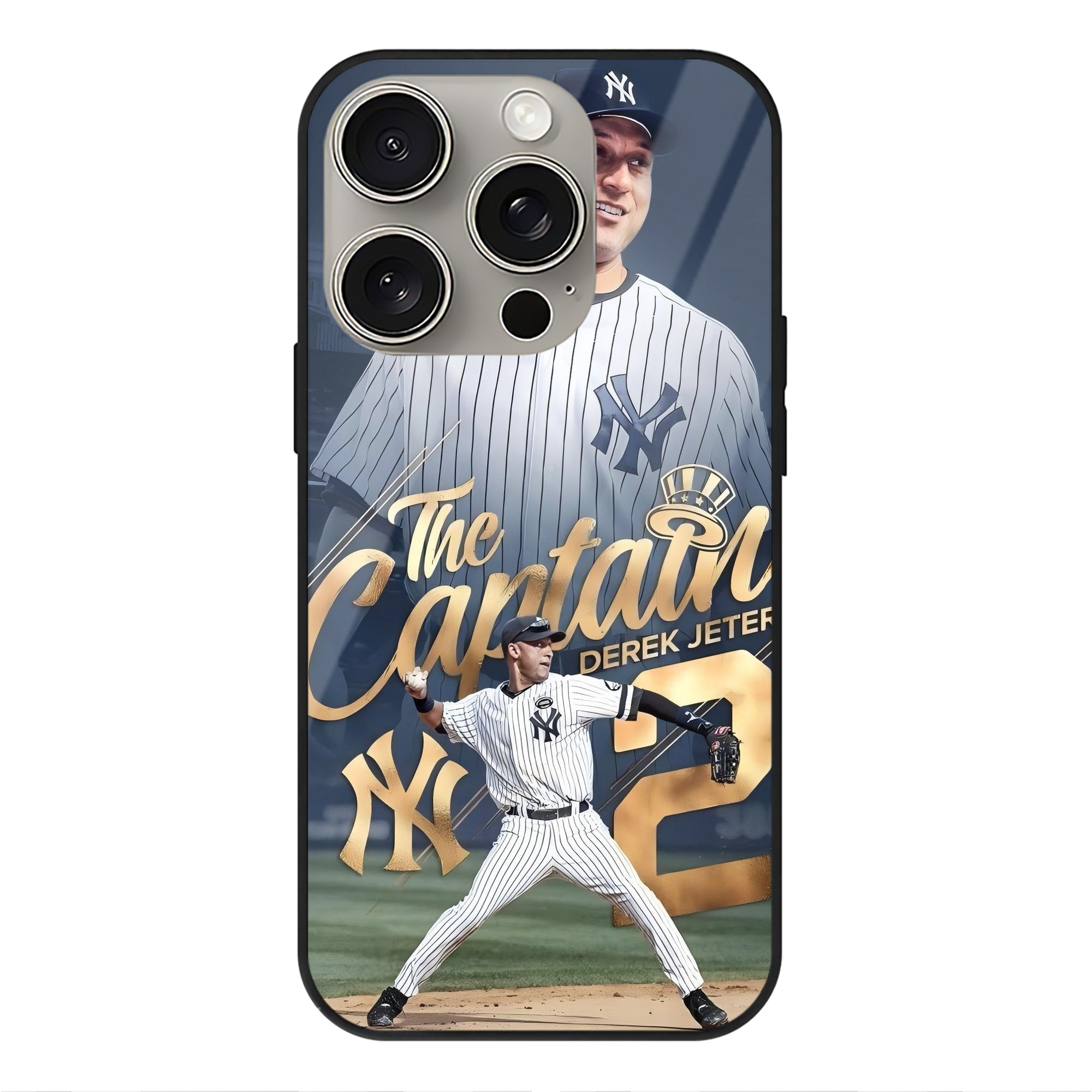 Derek Jeter 29 IPhone 15 Pro Mirror Phone Case – UV Printed Glass + TPU – Scratch-Resistant, Wireless Charging Compatible, Precise Fit & Stylish Design