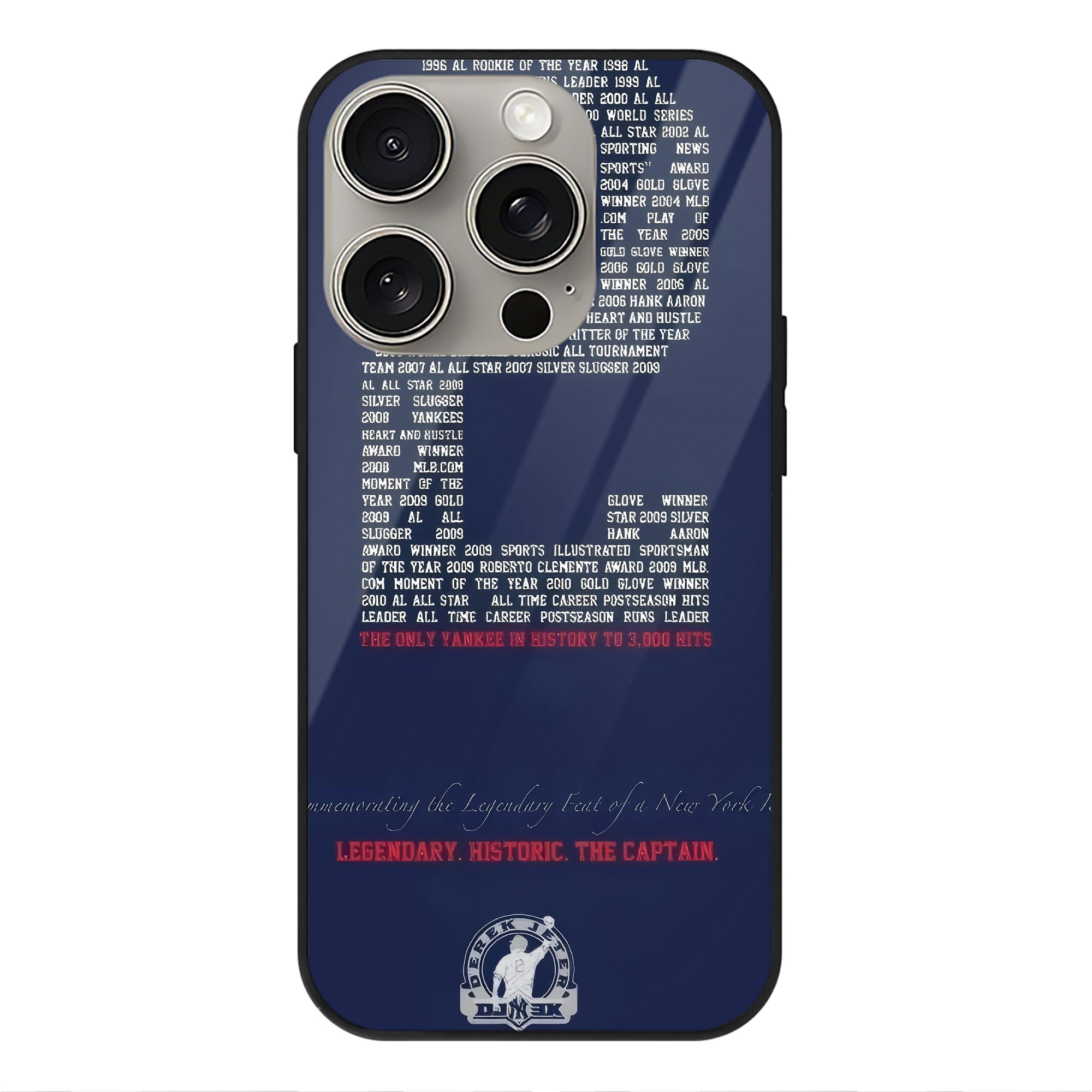 Derek Jeter 44 IPhone 15 Pro Mirror Phone Case – UV Printed Glass + TPU – Scratch-Resistant, Wireless Charging Compatible, Precise Fit & Stylish Design