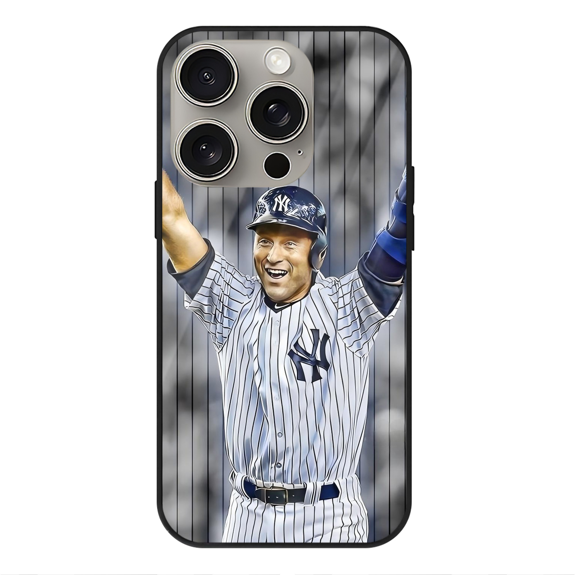 Derek Jeter 45 IPhone 15 Pro Mirror Phone Case – UV Printed Glass + TPU – Scratch-Resistant, Wireless Charging Compatible, Precise Fit & Stylish Design