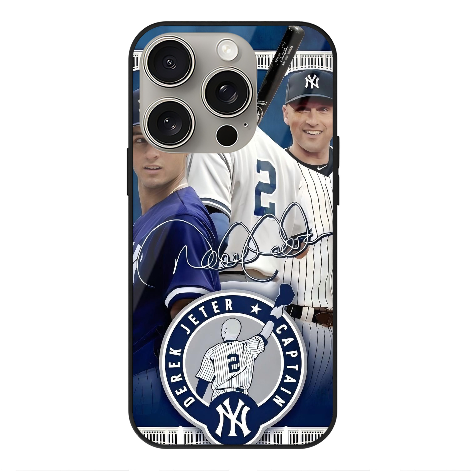 Derek Jeter 47 IPhone 15 Pro Mirror Phone Case – UV Printed Glass + TPU – Scratch-Resistant, Wireless Charging Compatible, Precise Fit & Stylish Design