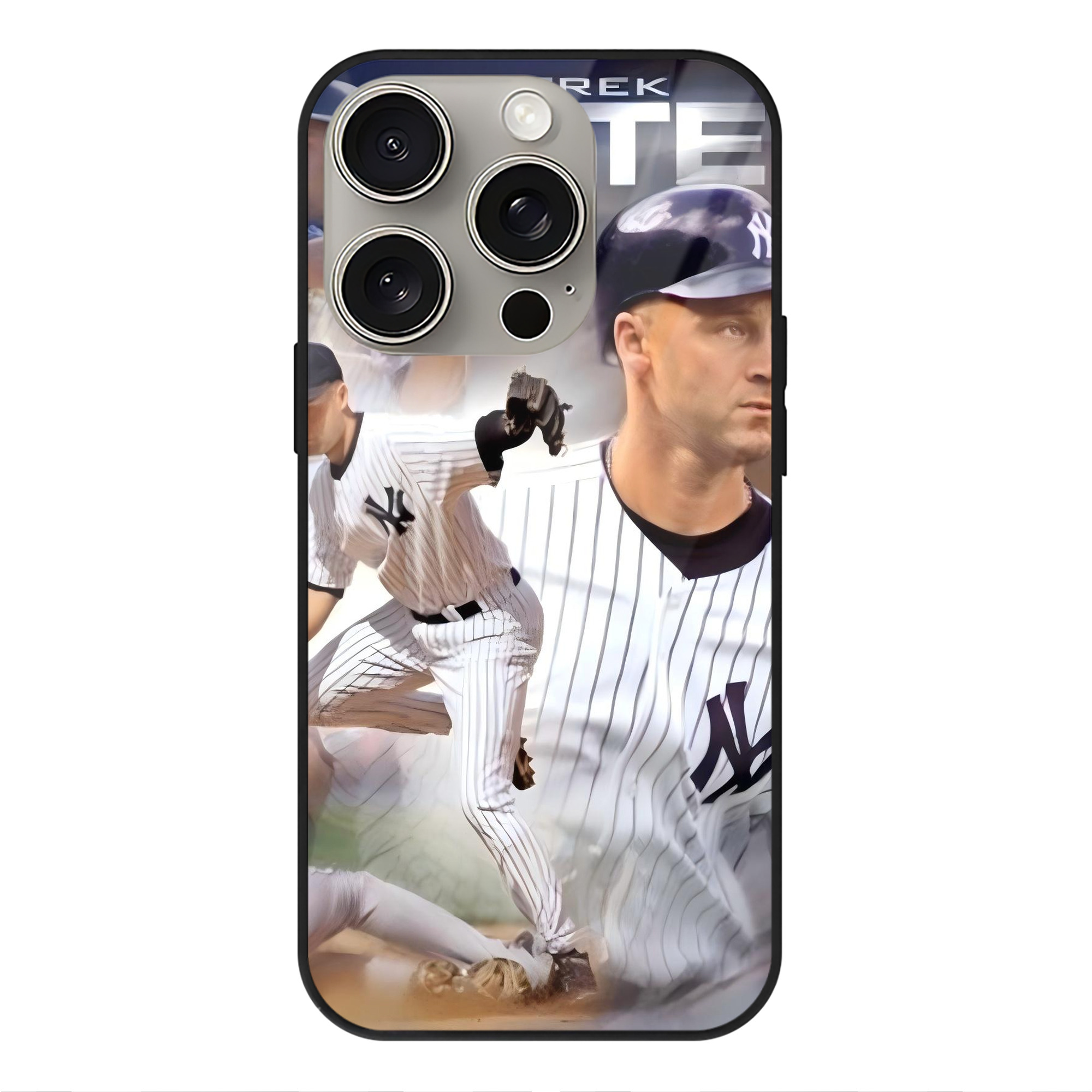 Derek Jeter 60 IPhone 15 Pro Mirror Phone Case – UV Printed Glass + TPU – Scratch-Resistant, Wireless Charging Compatible, Precise Fit & Stylish Design