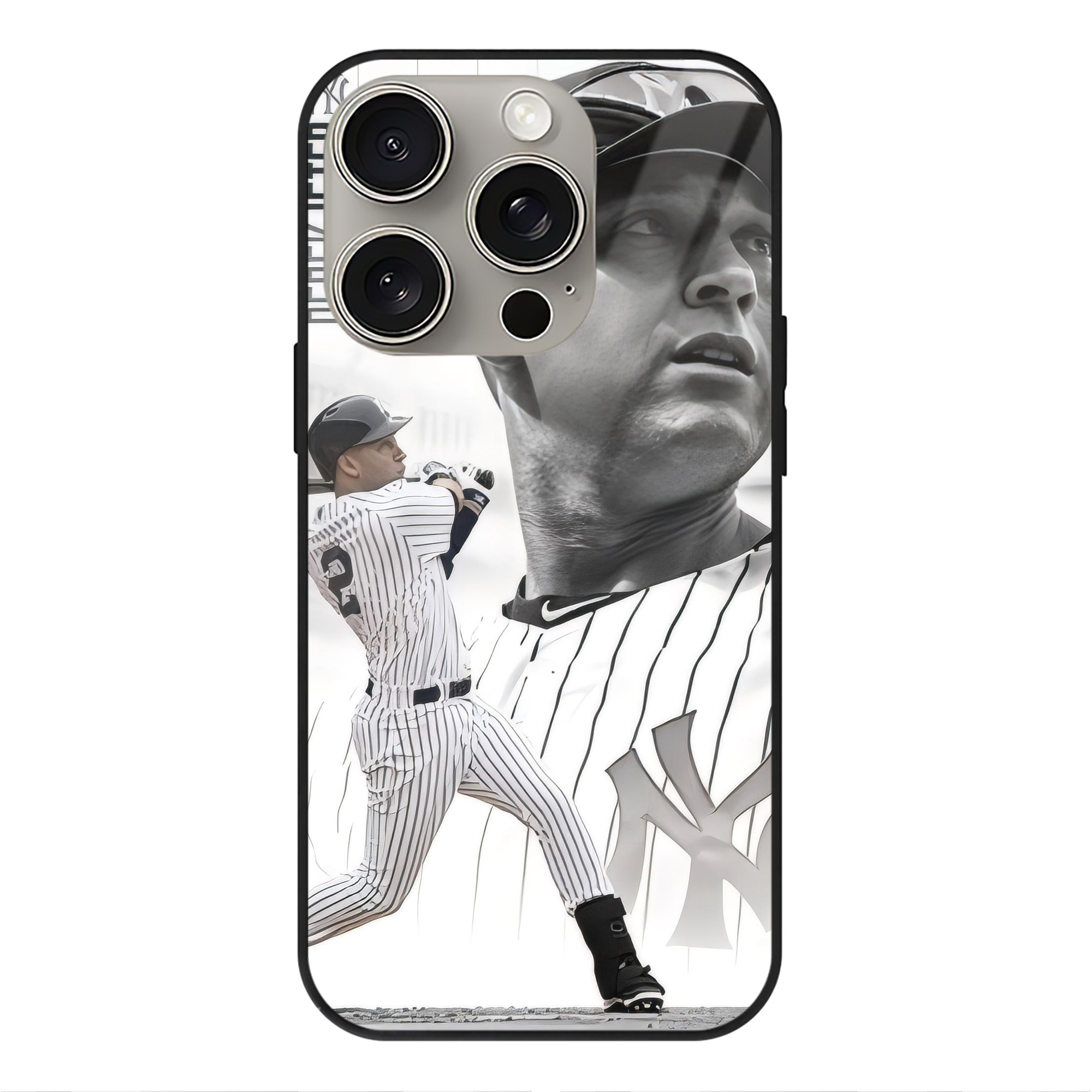 Derek Jeter 61 IPhone 15 Pro Mirror Phone Case – UV Printed Glass + TPU – Scratch-Resistant, Wireless Charging Compatible, Precise Fit & Stylish Design