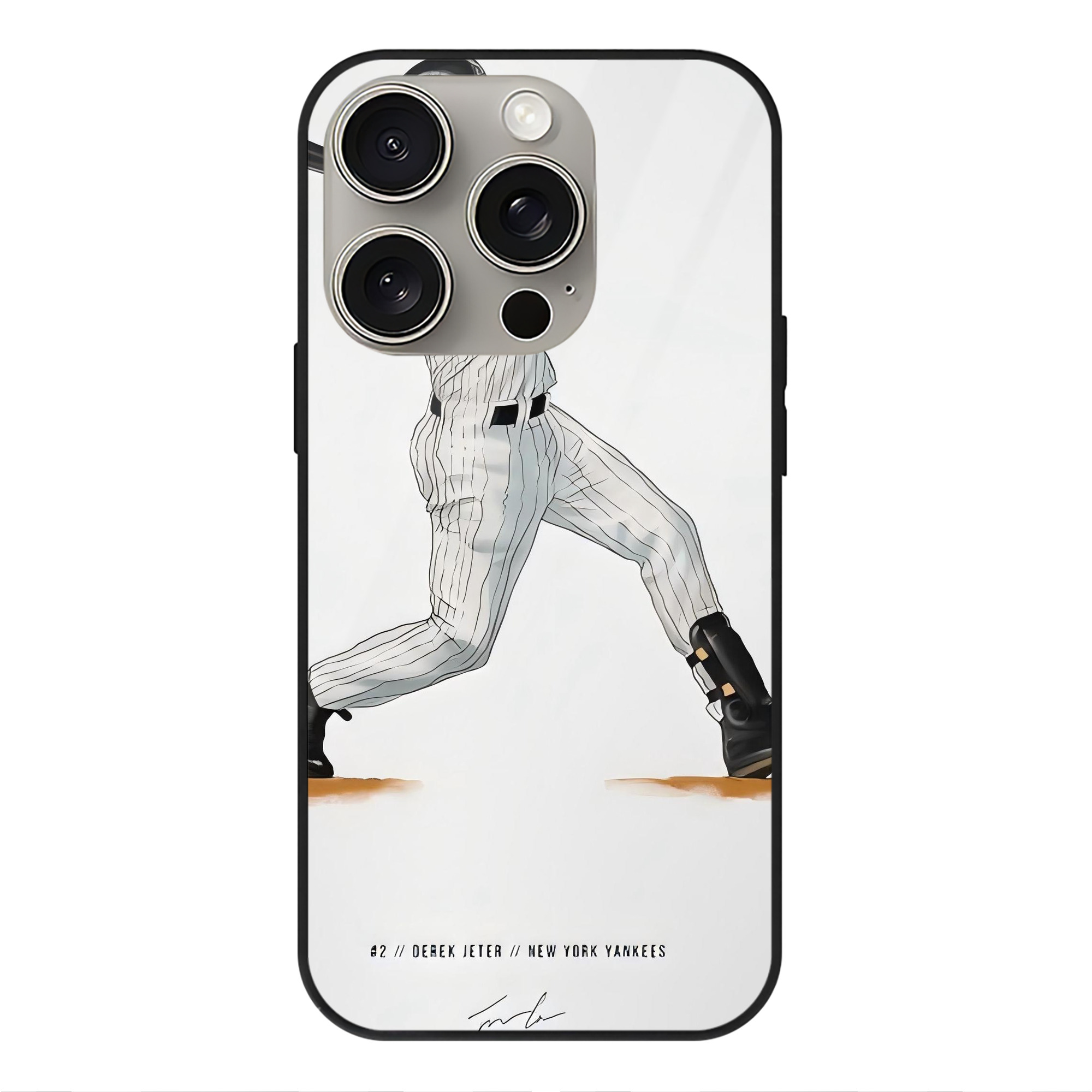 Derek Jeter 64 IPhone 15 Pro Mirror Phone Case – UV Printed Glass + TPU – Scratch-Resistant, Wireless Charging Compatible, Precise Fit & Stylish Design
