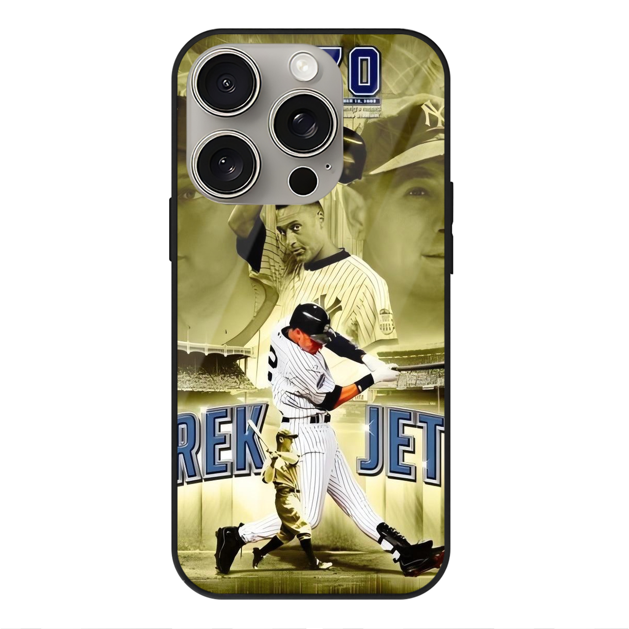 Derek Jeter 86 IPhone 15 Pro Mirror Phone Case – UV Printed Glass + TPU – Scratch-Resistant, Wireless Charging Compatible, Precise Fit & Stylish Design