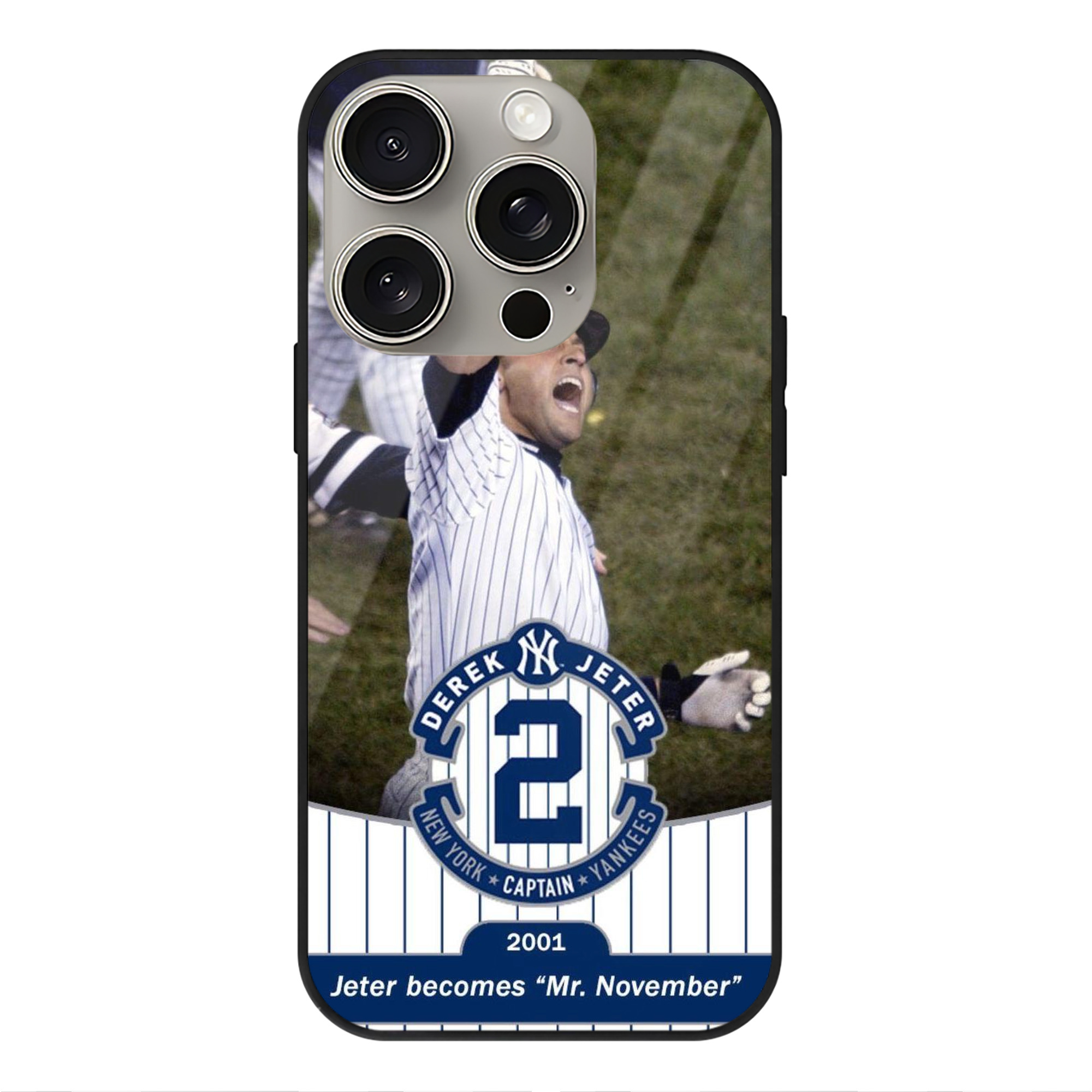 Derek Jeter 87 IPhone 15 Pro Mirror Phone Case – UV Printed Glass + TPU – Scratch-Resistant, Wireless Charging Compatible, Precise Fit & Stylish Design