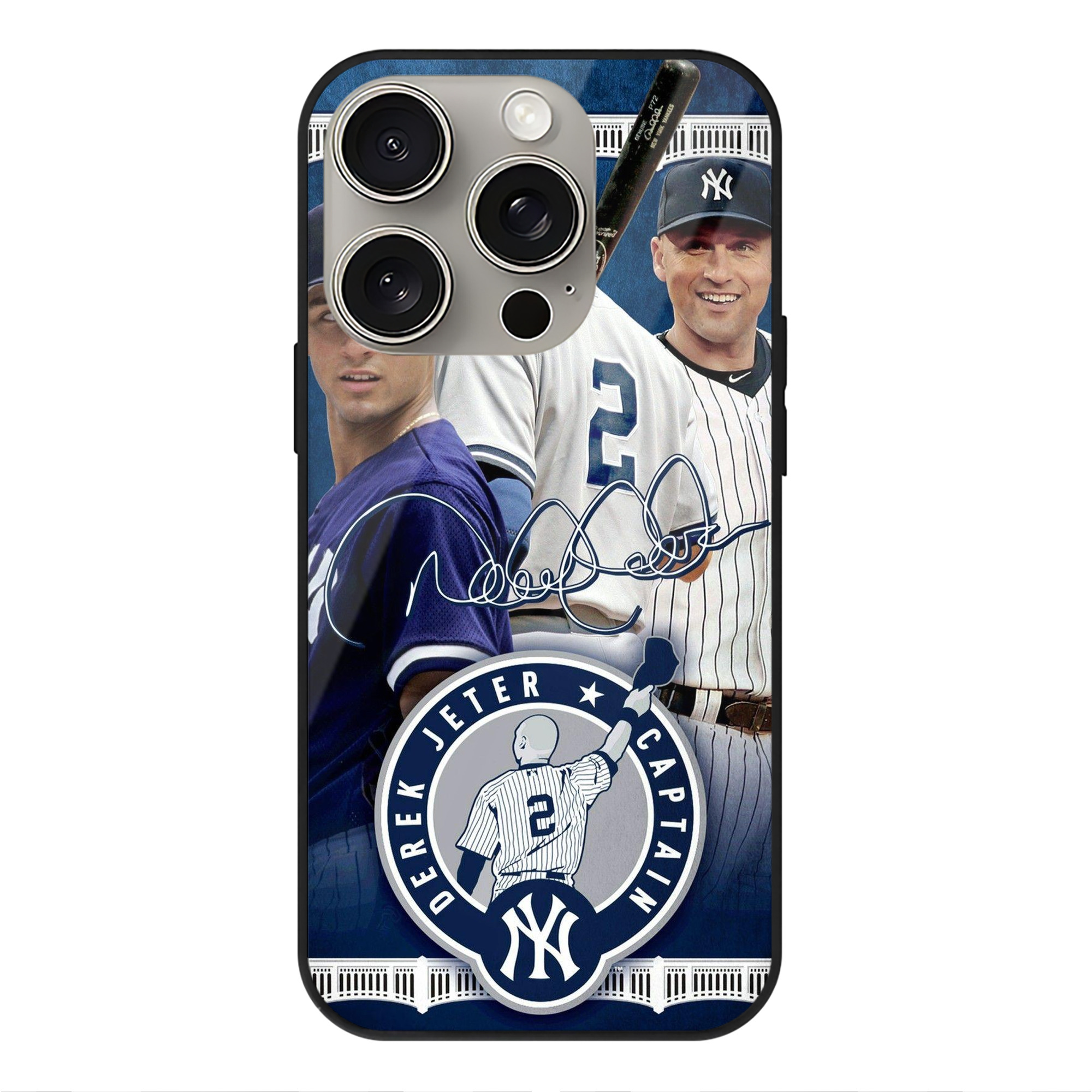 Derek Jeter 92 IPhone 15 Pro Mirror Phone Case – UV Printed Glass + TPU – Scratch-Resistant, Wireless Charging Compatible, Precise Fit & Stylish Design
