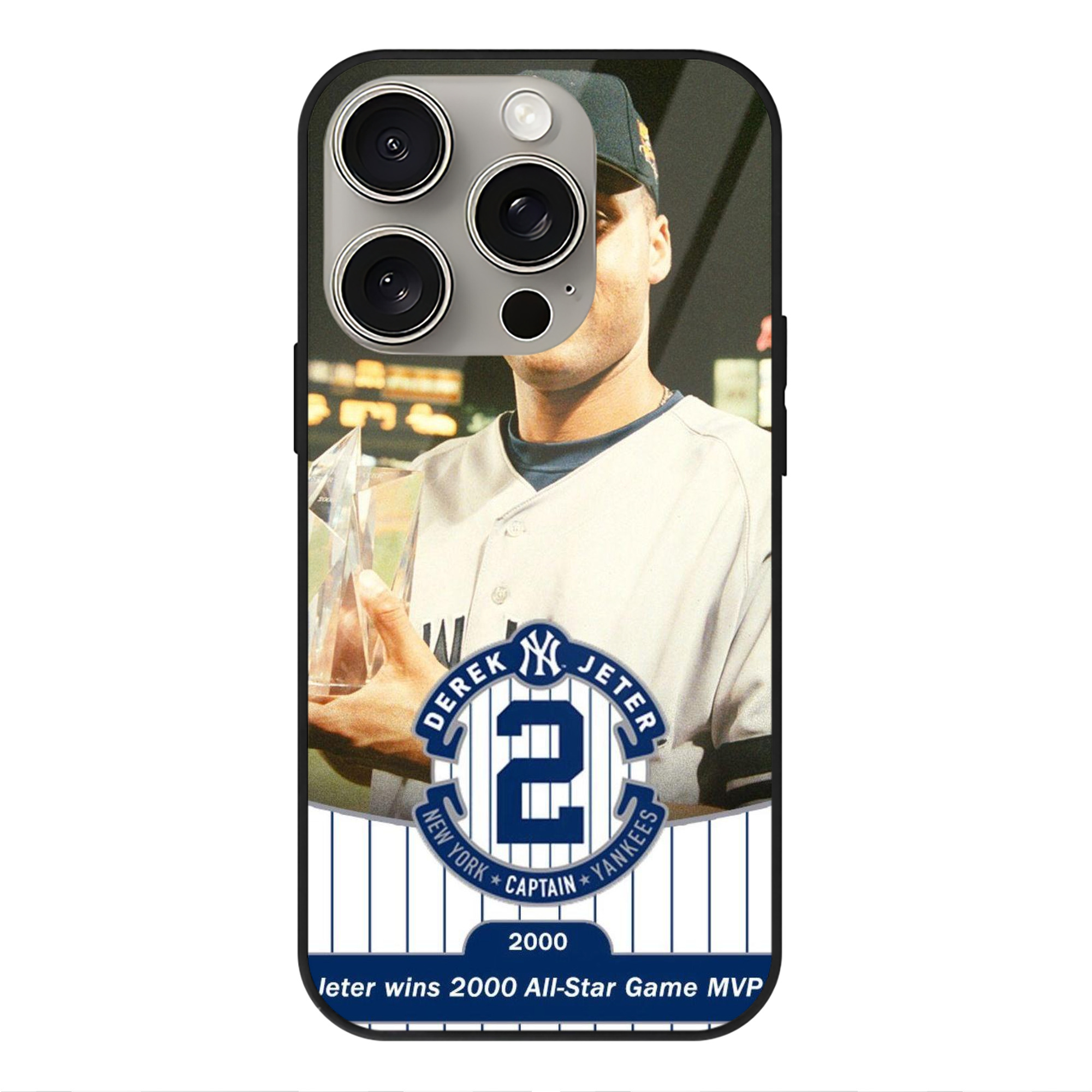Derek Jeter 93 IPhone 15 Pro Mirror Phone Case – UV Printed Glass + TPU – Scratch-Resistant, Wireless Charging Compatible, Precise Fit & Stylish Design