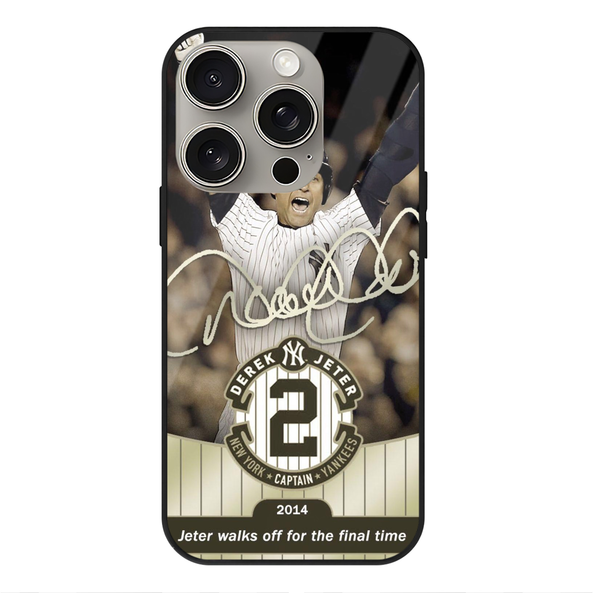Derek Jeter 95 IPhone 15 Pro Mirror Phone Case – UV Printed Glass + TPU – Scratch-Resistant, Wireless Charging Compatible, Precise Fit & Stylish Design