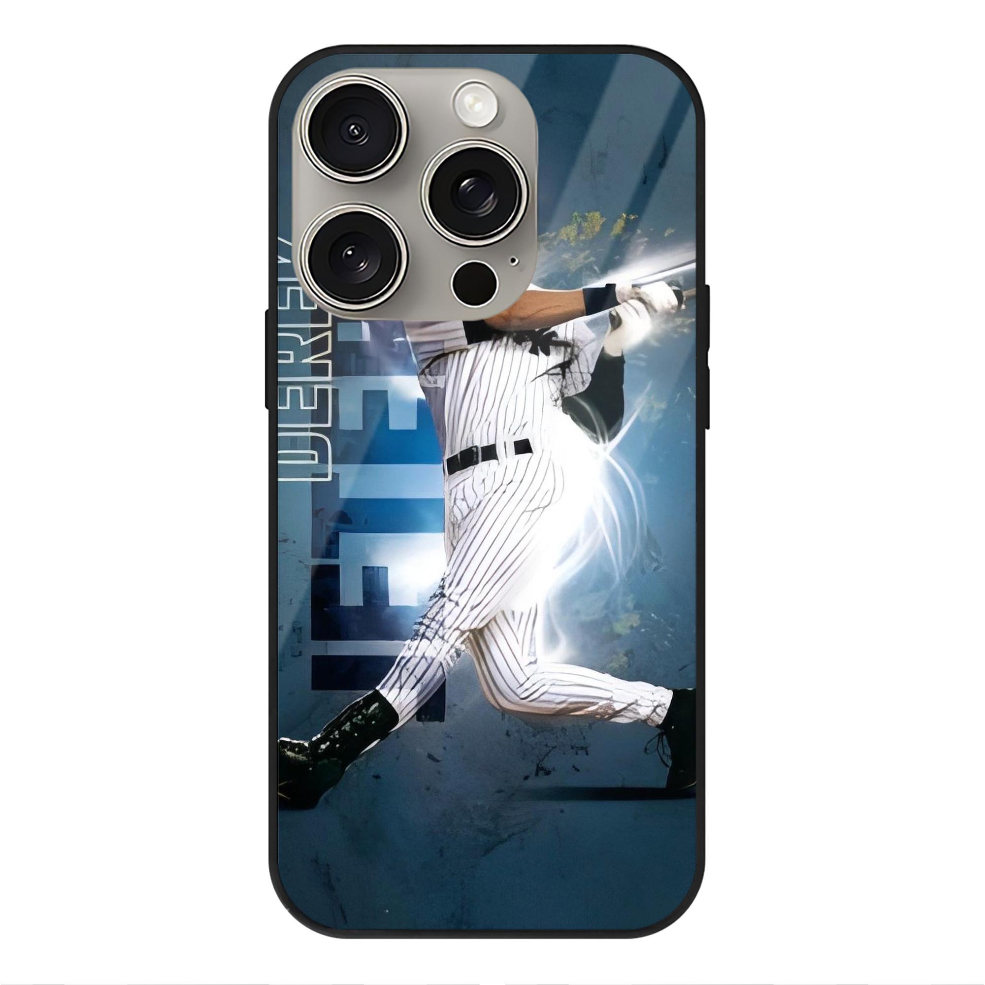 Derek Jeter 99 IPhone 15 Pro Mirror Phone Case – UV Printed Glass + TPU – Scratch-Resistant, Wireless Charging Compatible, Precise Fit & Stylish Design