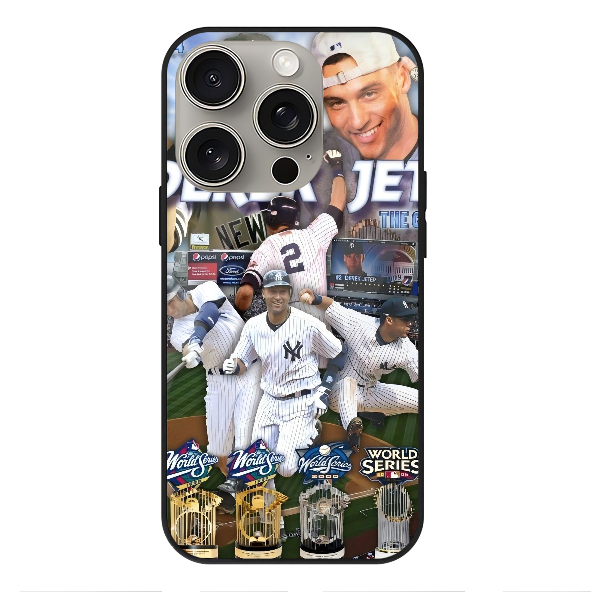Derek Jeter 100 IPhone 15 Pro Mirror Phone Case – UV Printed Glass + TPU – Scratch-Resistant, Wireless Charging Compatible, Precise Fit & Stylish Design