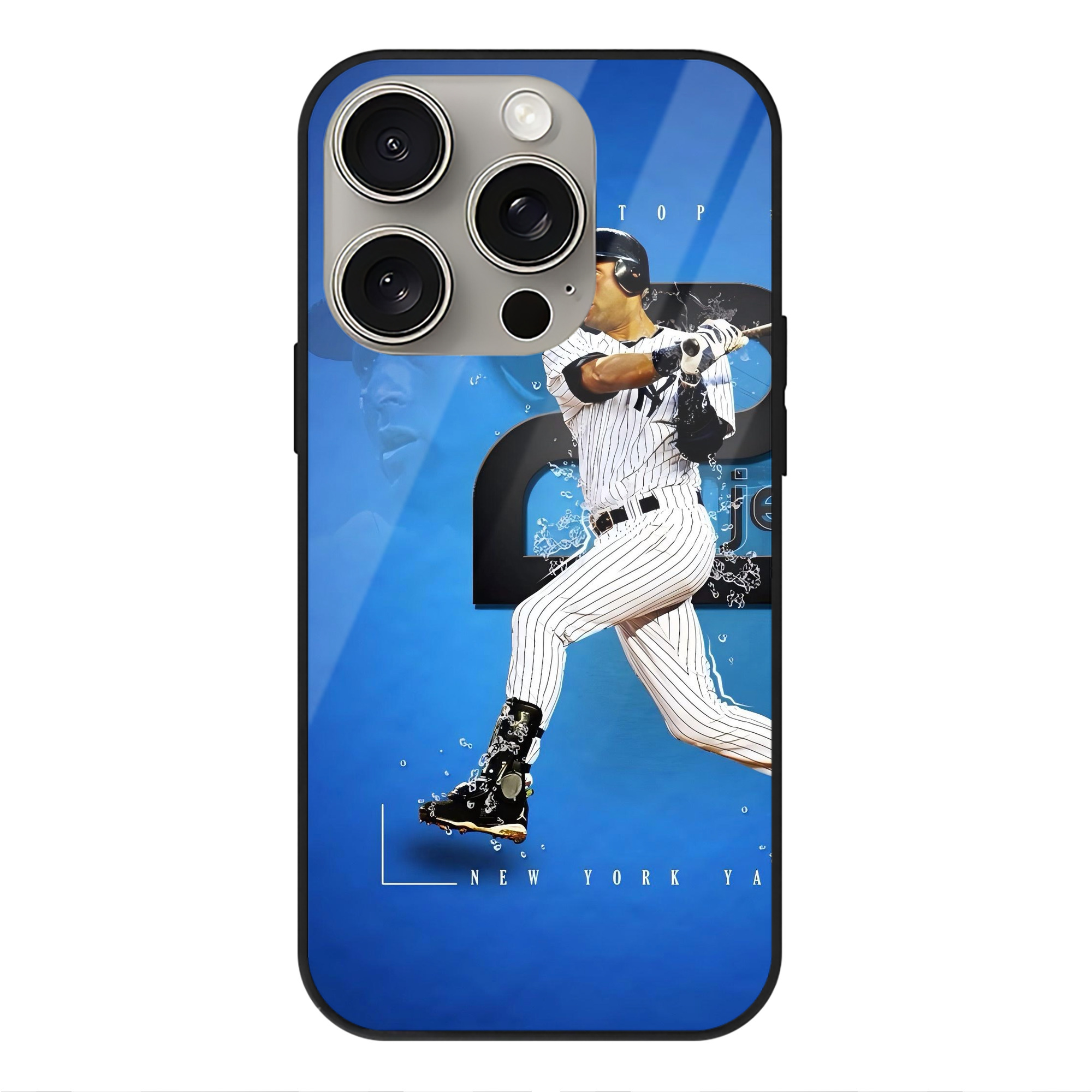 Derek Jeter 107 IPhone 15 Pro Mirror Phone Case – UV Printed Glass + TPU – Scratch-Resistant, Wireless Charging Compatible, Precise Fit & Stylish Design