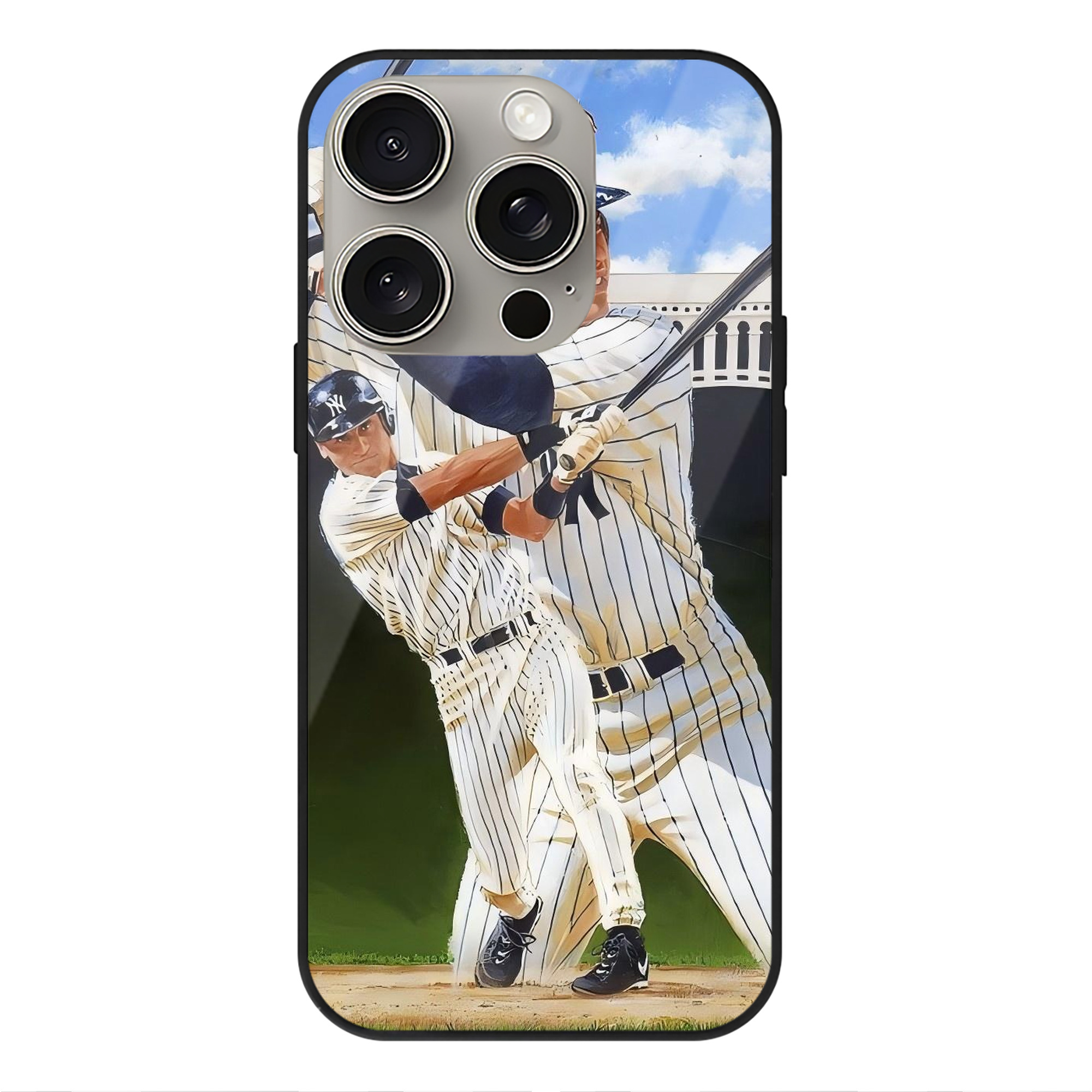 Derek Jeter 108 IPhone 15 Pro Mirror Phone Case – UV Printed Glass + TPU – Scratch-Resistant, Wireless Charging Compatible, Precise Fit & Stylish Design