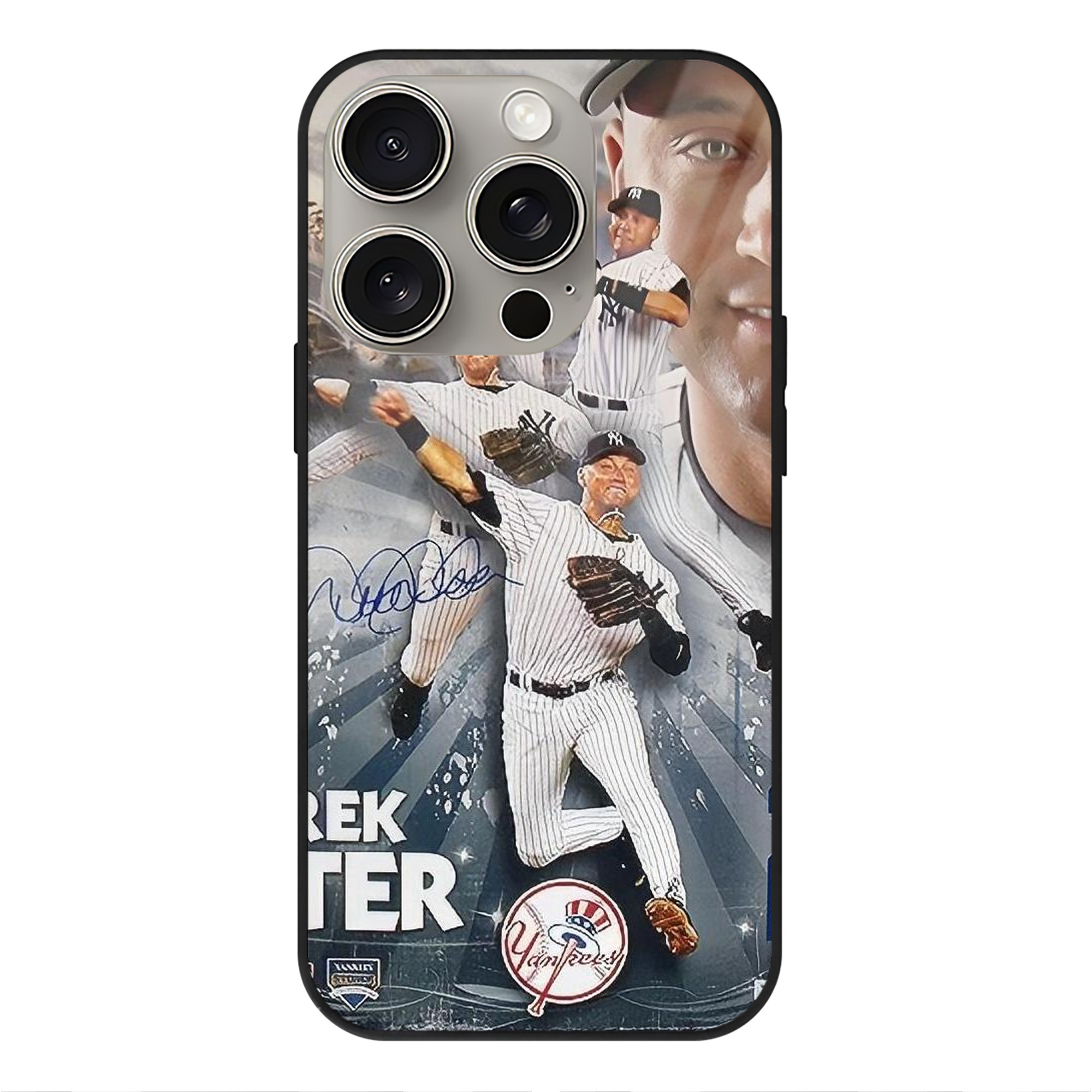 Derek Jeter 109 IPhone 15 Pro Mirror Phone Case – UV Printed Glass + TPU – Scratch-Resistant, Wireless Charging Compatible, Precise Fit & Stylish Design