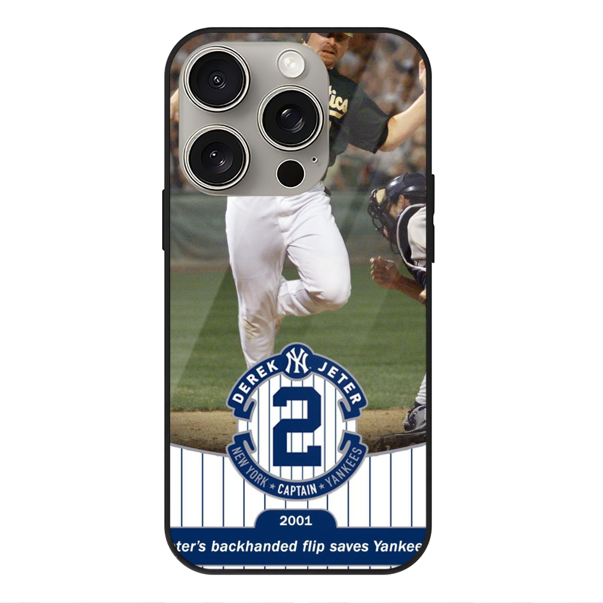 Derek Jeter 111 IPhone 15 Pro Mirror Phone Case – UV Printed Glass + TPU – Scratch-Resistant, Wireless Charging Compatible, Precise Fit & Stylish Design