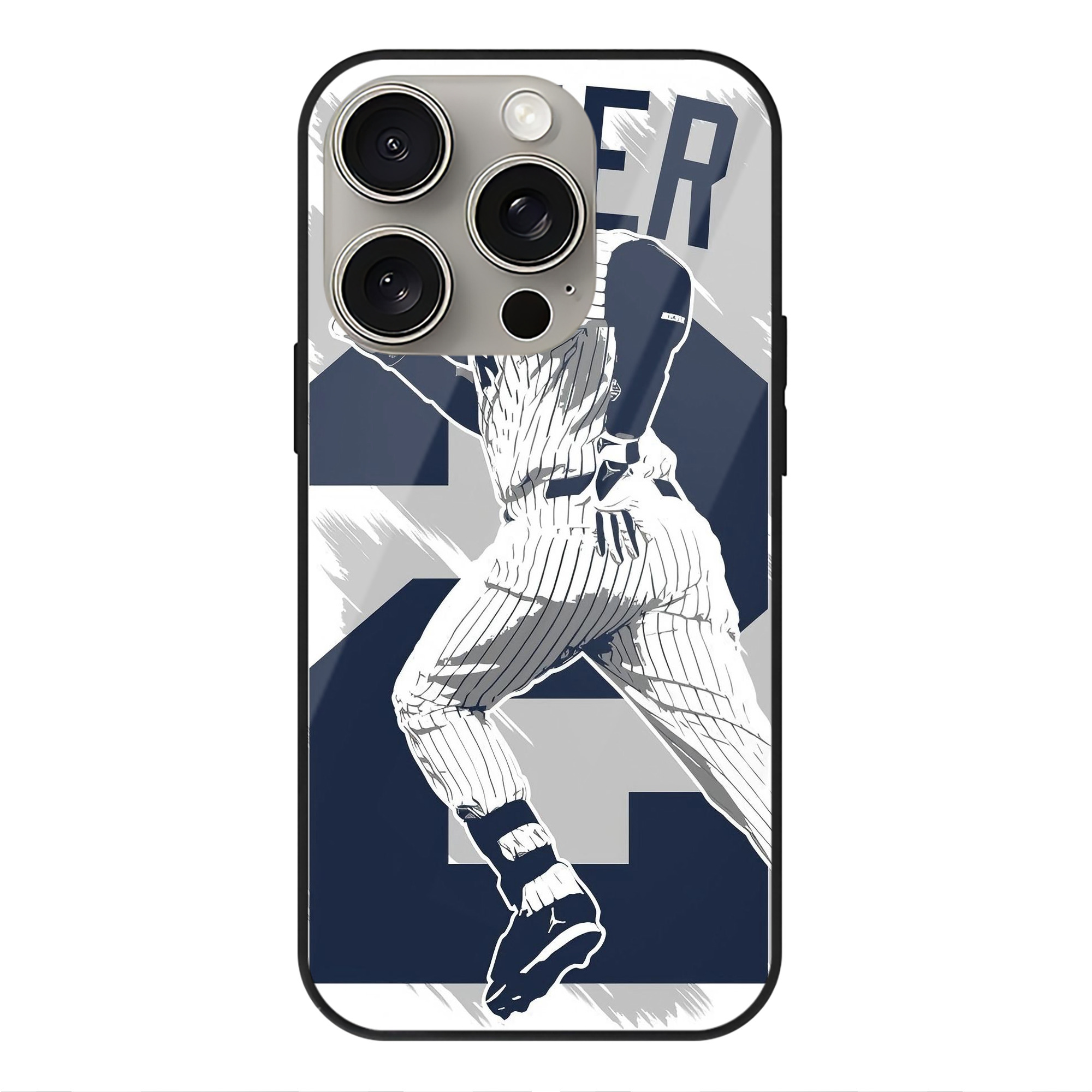 Derek Jeter 113 IPhone 15 Pro Mirror Phone Case – UV Printed Glass + TPU – Scratch-Resistant, Wireless Charging Compatible, Precise Fit & Stylish Design