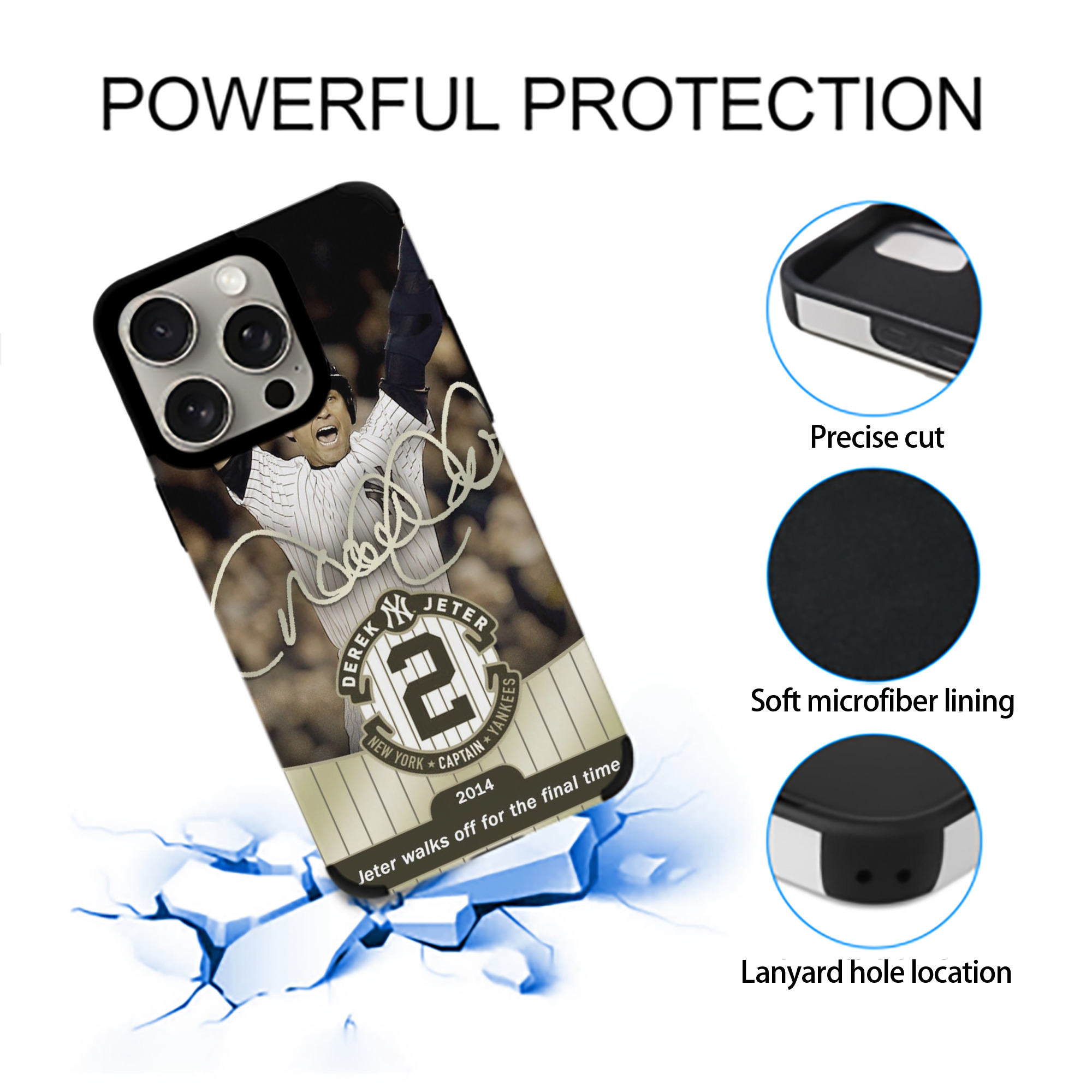 Derek Jeter 95 IPhone 15 Pro Max PU Leather Case – Soft Lining, 360° Protection – Precise Fit, 3D Buttons, Easy Charging – Anti-Yellowing, Easy To Clean