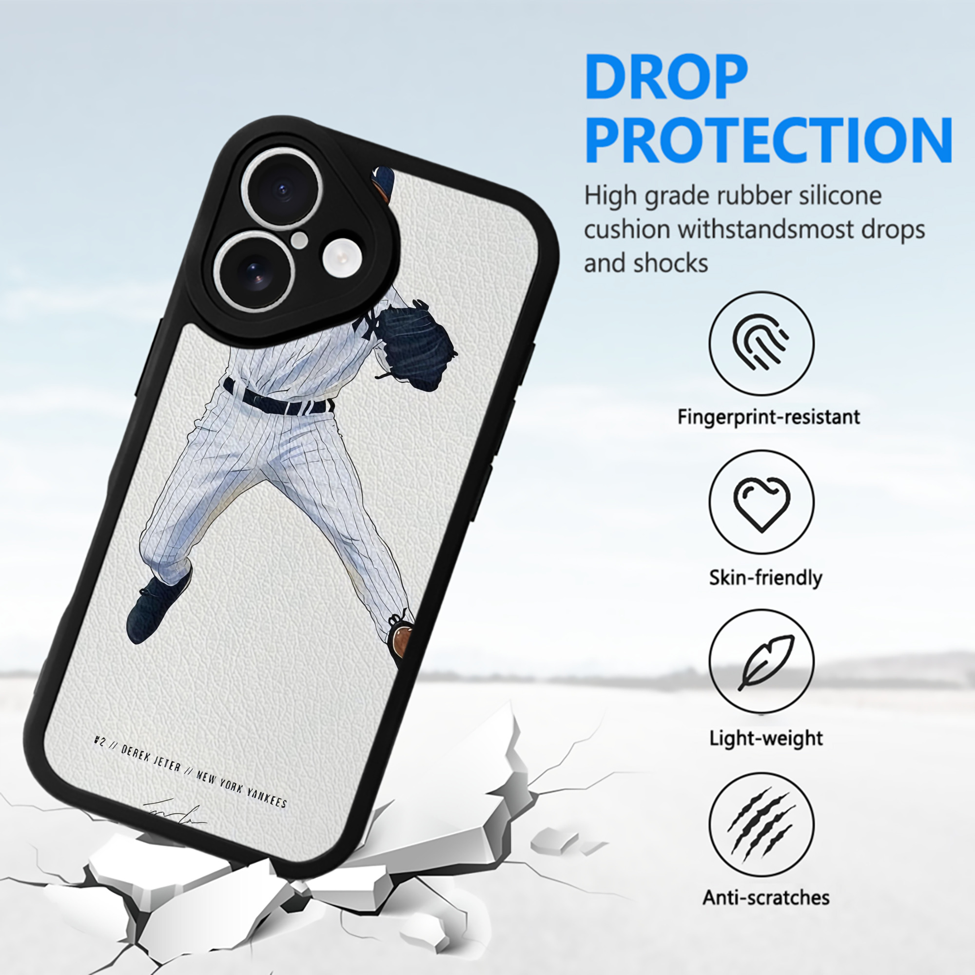 Derek Jeter 17 IPhone 16 Silicone Leather Case – UV Print, Lambskin Texture – Perfect Fit, Wireless Charging Compatible, Scratch Resistant, Precise Cutouts – Stylish Protection For IPhone 16