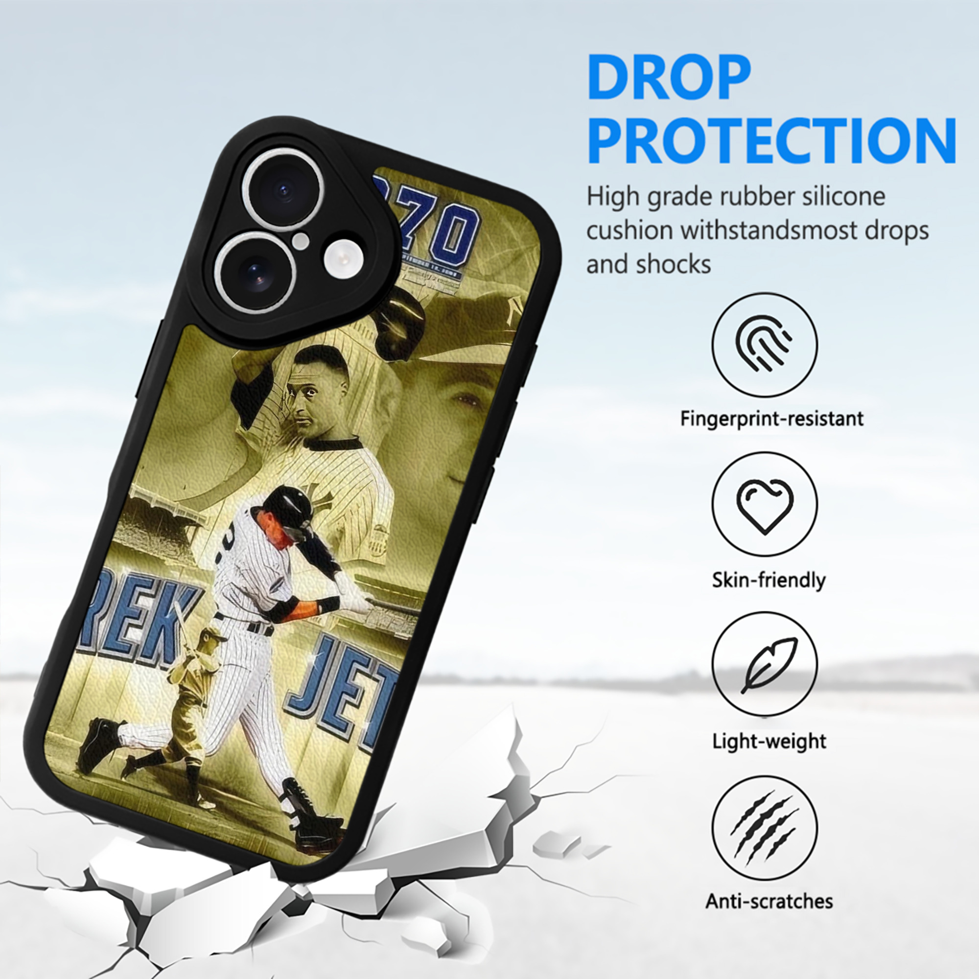 Derek Jeter 23 IPhone 16 Silicone Leather Case – UV Print, Lambskin Texture – Perfect Fit, Wireless Charging Compatible, Scratch Resistant, Precise Cutouts – Stylish Protection For IPhone 16