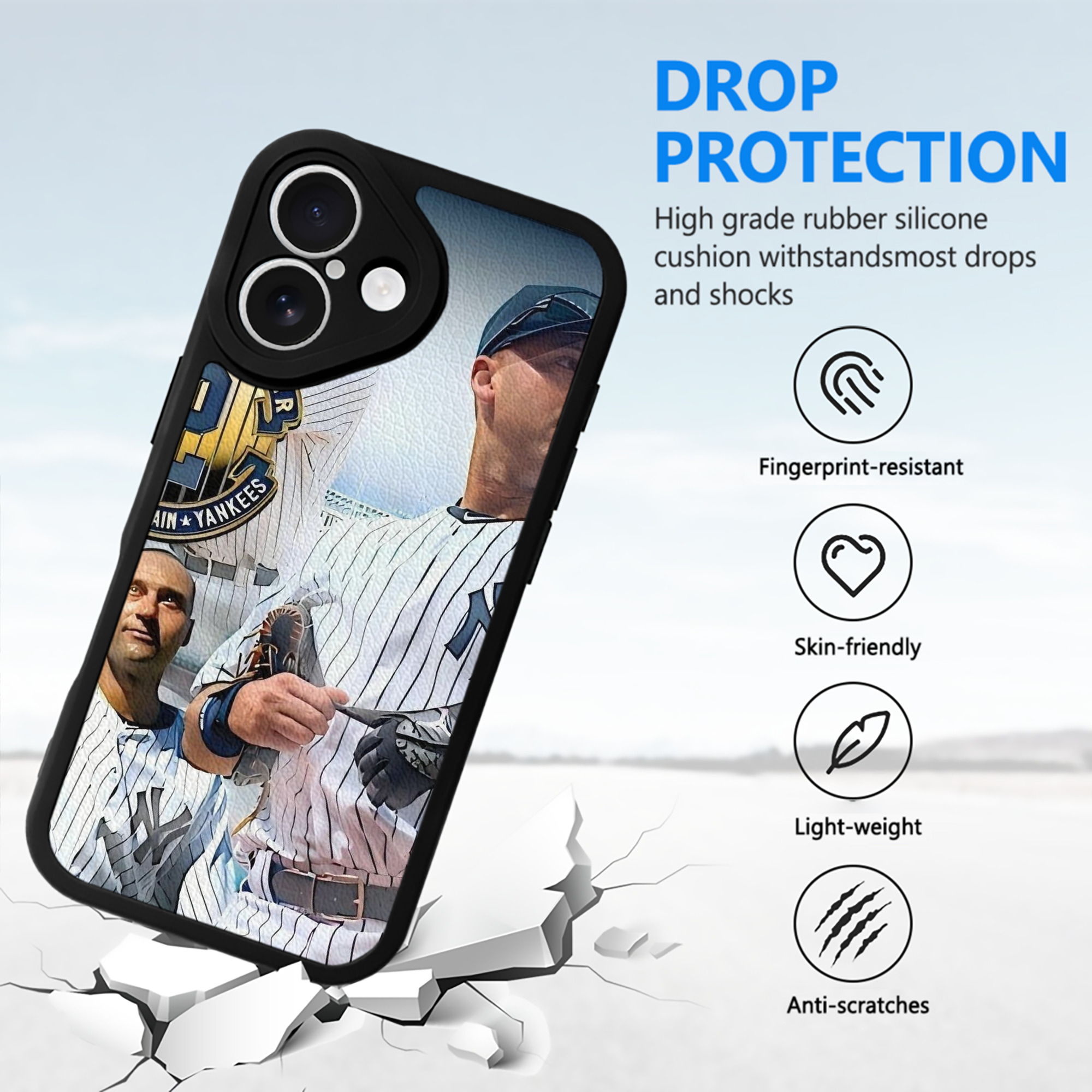 Derek Jeter 40 IPhone 16 Silicone Leather Case – UV Print, Lambskin Texture – Perfect Fit, Wireless Charging Compatible, Scratch Resistant, Precise Cutouts – Stylish Protection For IPhone 16
