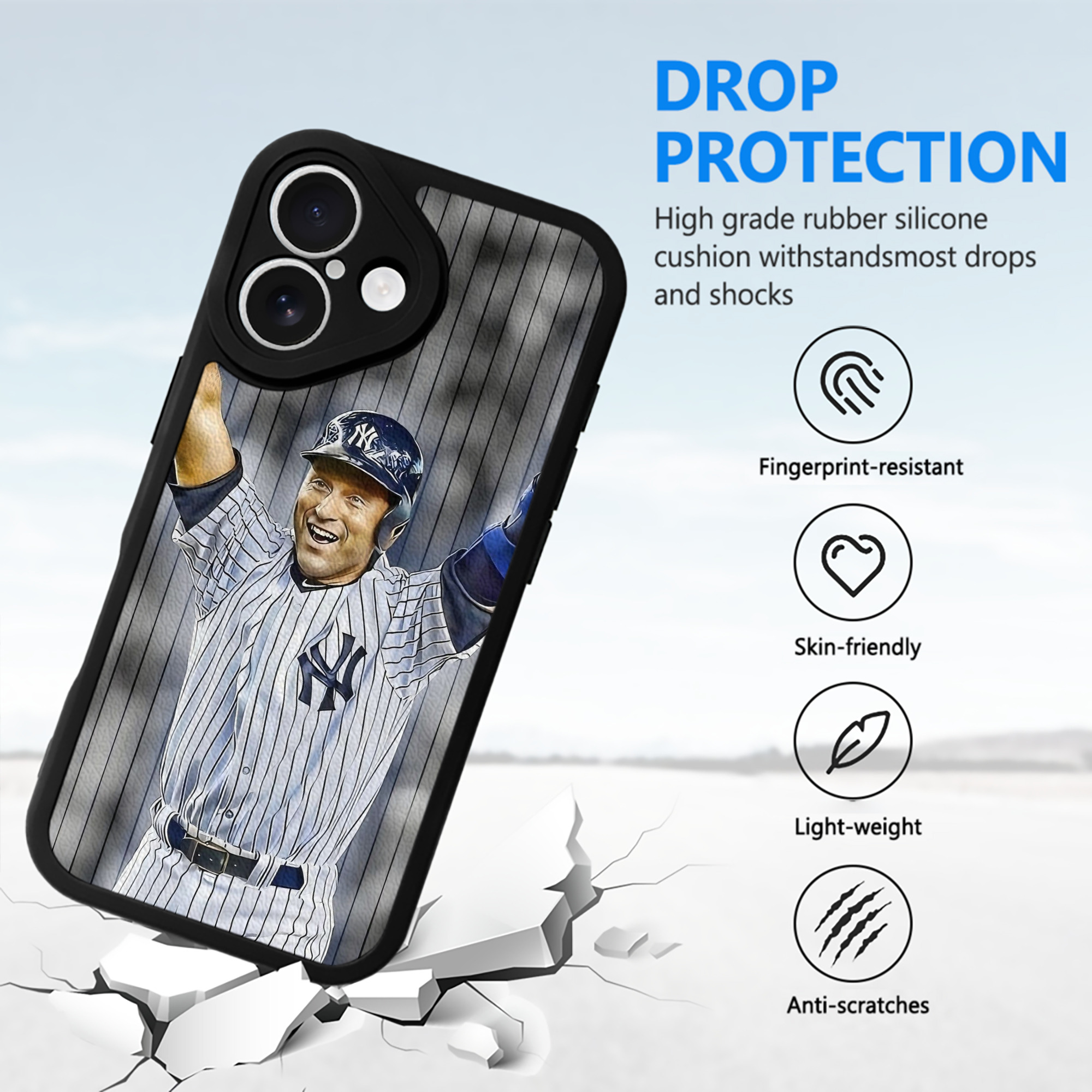 Derek Jeter 45 IPhone 16 Silicone Leather Case – UV Print, Lambskin Texture – Perfect Fit, Wireless Charging Compatible, Scratch Resistant, Precise Cutouts – Stylish Protection For IPhone 16