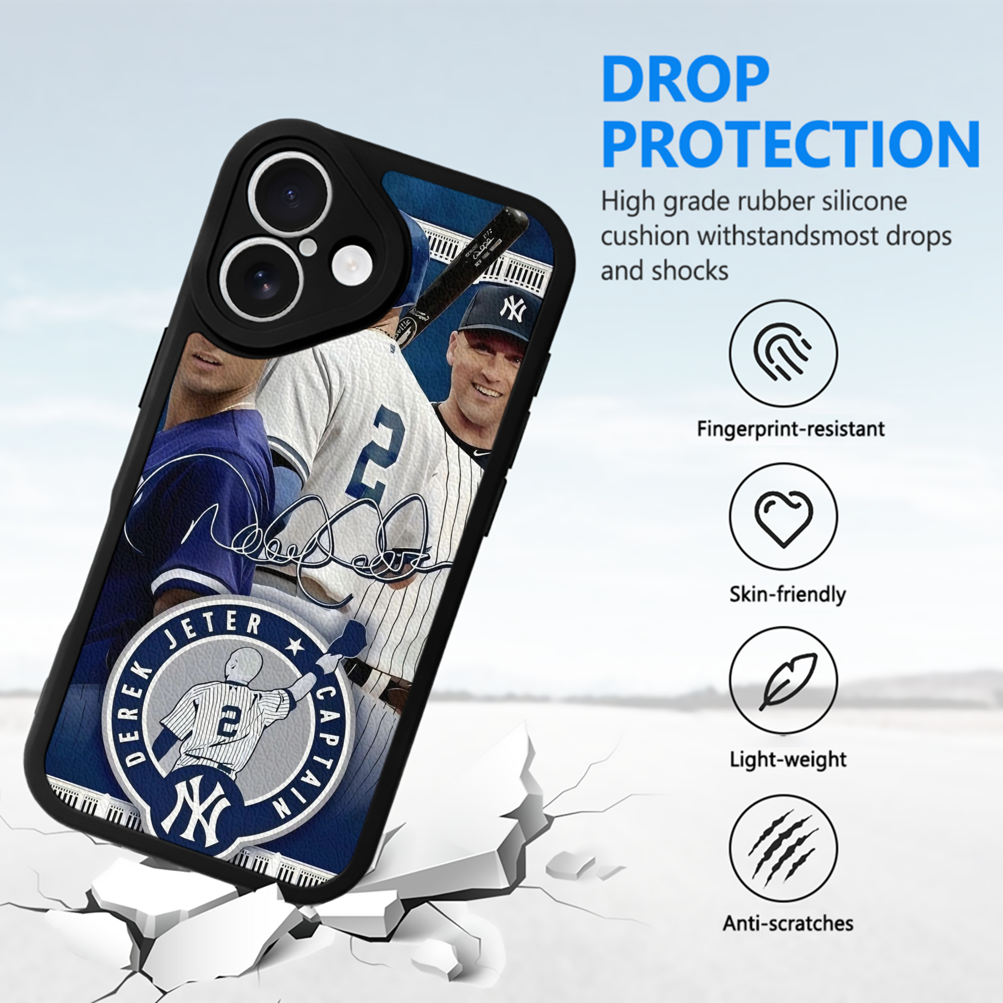 Derek Jeter 47 IPhone 16 Silicone Leather Case – UV Print, Lambskin Texture – Perfect Fit, Wireless Charging Compatible, Scratch Resistant, Precise Cutouts – Stylish Protection For IPhone 16