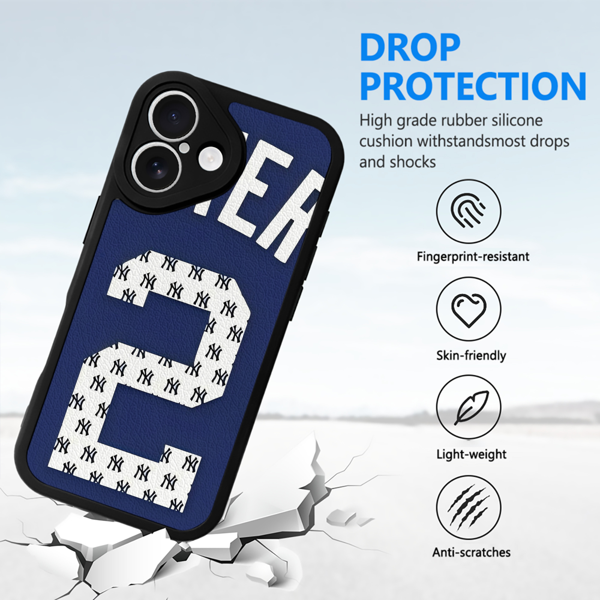 Derek Jeter 50 IPhone 16 Silicone Leather Case – UV Print, Lambskin Texture – Perfect Fit, Wireless Charging Compatible, Scratch Resistant, Precise Cutouts – Stylish Protection For IPhone 16