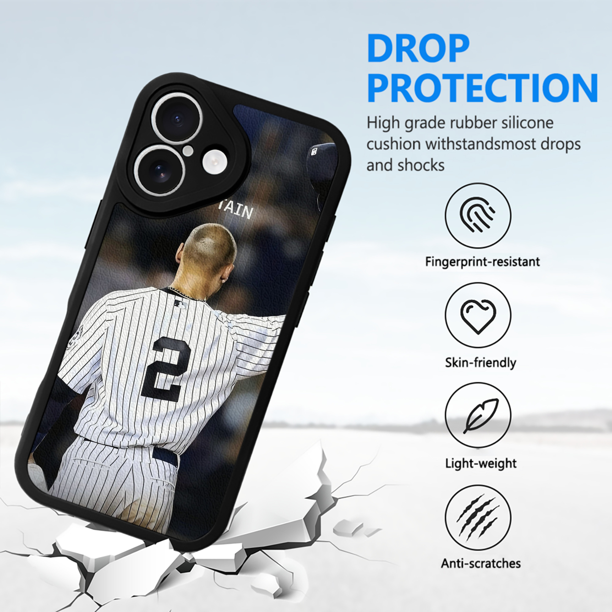 Derek Jeter 56 IPhone 16 Silicone Leather Case – UV Print, Lambskin Texture – Perfect Fit, Wireless Charging Compatible, Scratch Resistant, Precise Cutouts – Stylish Protection For IPhone 16