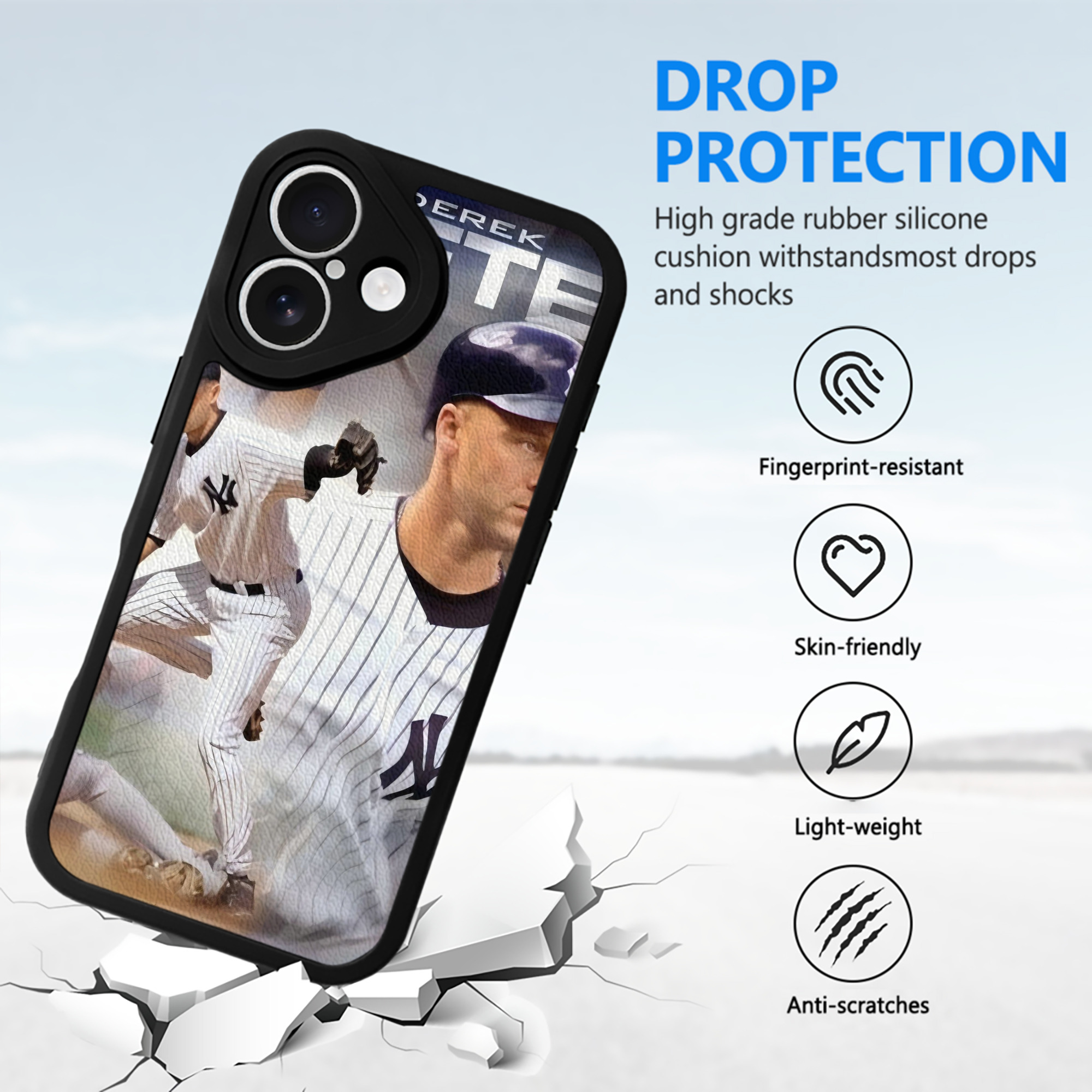 Derek Jeter 60 IPhone 16 Silicone Leather Case – UV Print, Lambskin Texture – Perfect Fit, Wireless Charging Compatible, Scratch Resistant, Precise Cutouts – Stylish Protection For IPhone 16