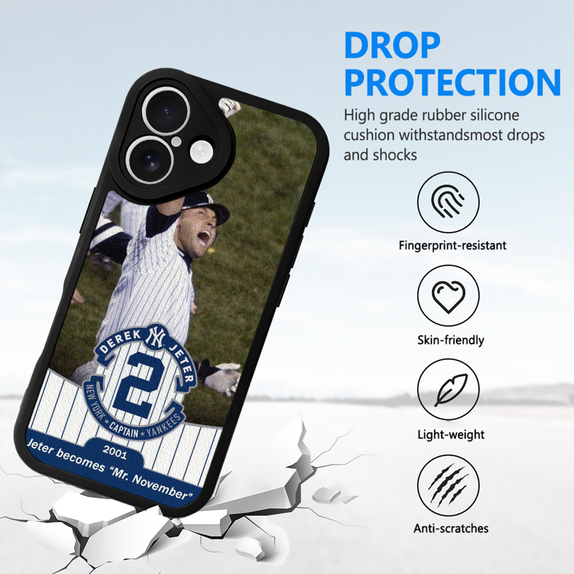 Derek Jeter 87 IPhone 16 Silicone Leather Case – UV Print, Lambskin Texture – Perfect Fit, Wireless Charging Compatible, Scratch Resistant, Precise Cutouts – Stylish Protection For IPhone 16