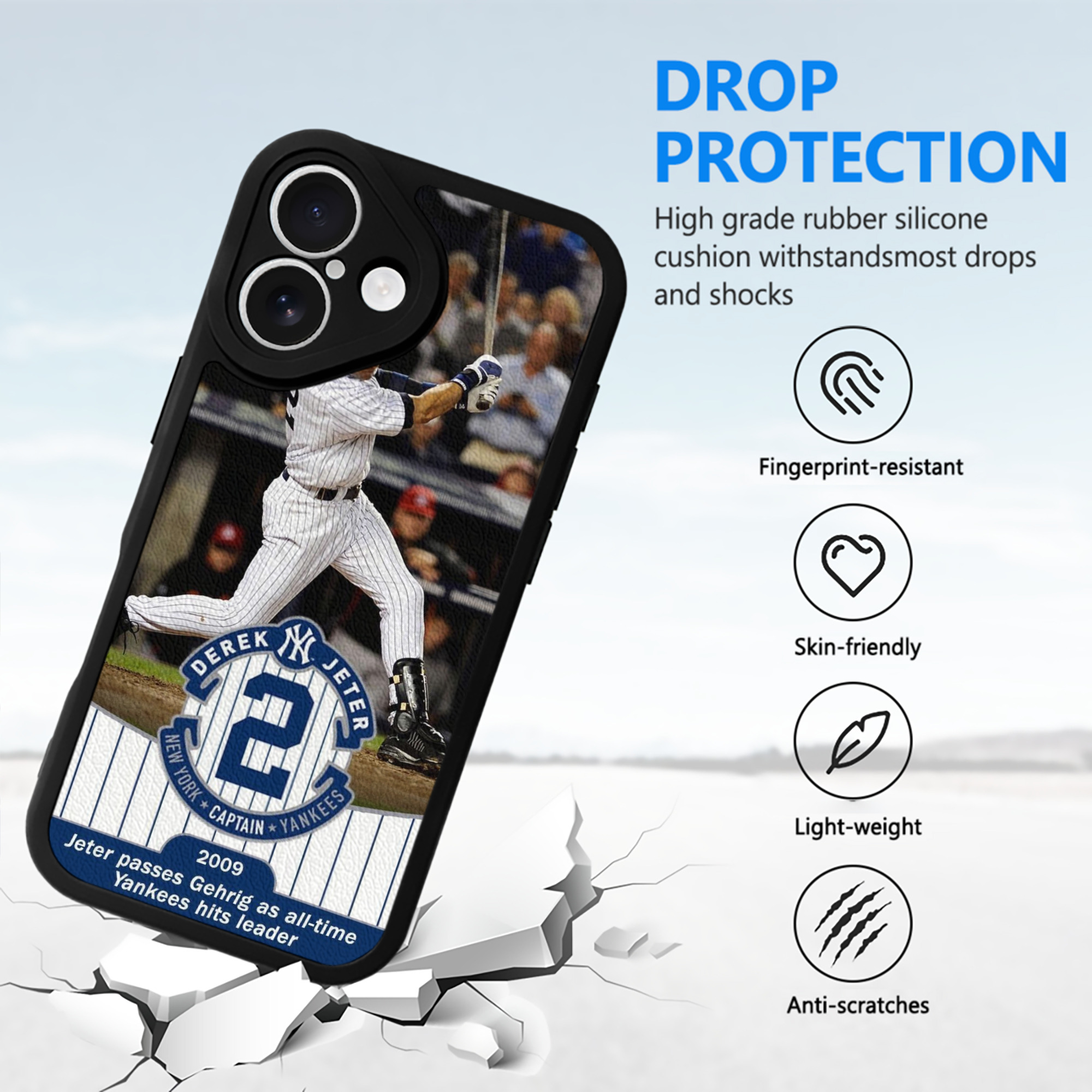 Derek Jeter 88 IPhone 16 Silicone Leather Case – UV Print, Lambskin Texture – Perfect Fit, Wireless Charging Compatible, Scratch Resistant, Precise Cutouts – Stylish Protection For IPhone 16