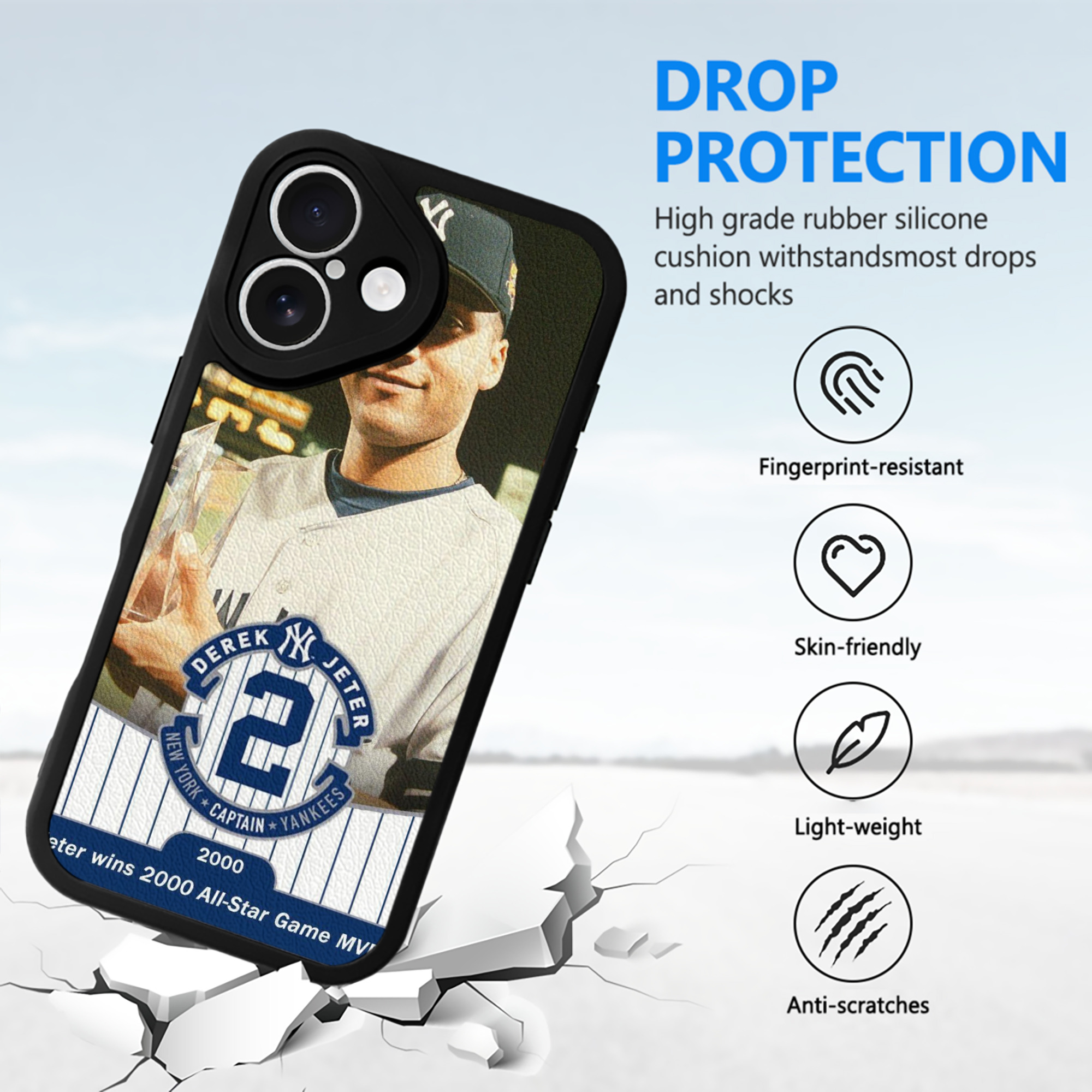 Derek Jeter 93 IPhone 16 Silicone Leather Case – UV Print, Lambskin Texture – Perfect Fit, Wireless Charging Compatible, Scratch Resistant, Precise Cutouts – Stylish Protection For IPhone 16