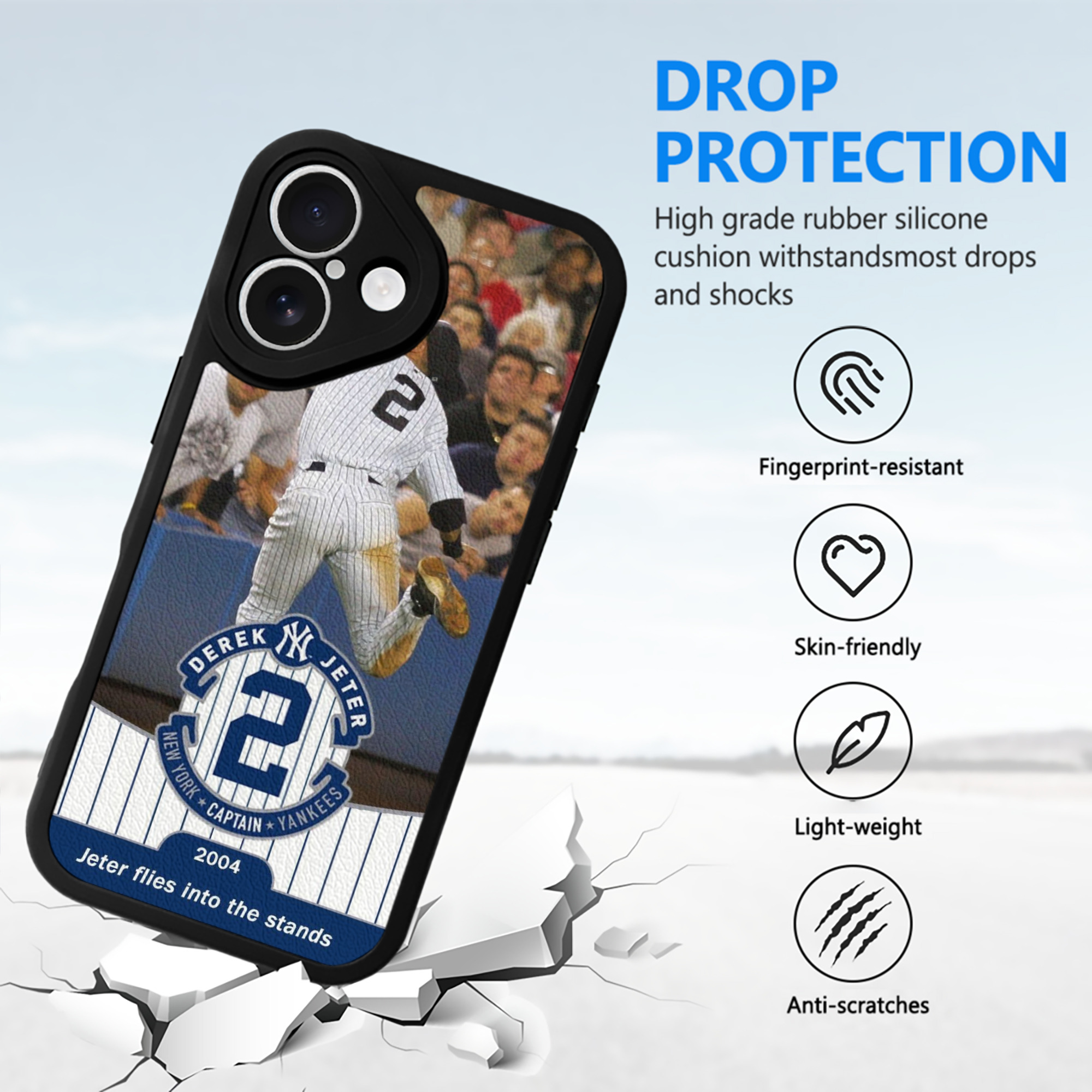 Derek Jeter 94 IPhone 16 Silicone Leather Case – UV Print, Lambskin Texture – Perfect Fit, Wireless Charging Compatible, Scratch Resistant, Precise Cutouts – Stylish Protection For IPhone 16