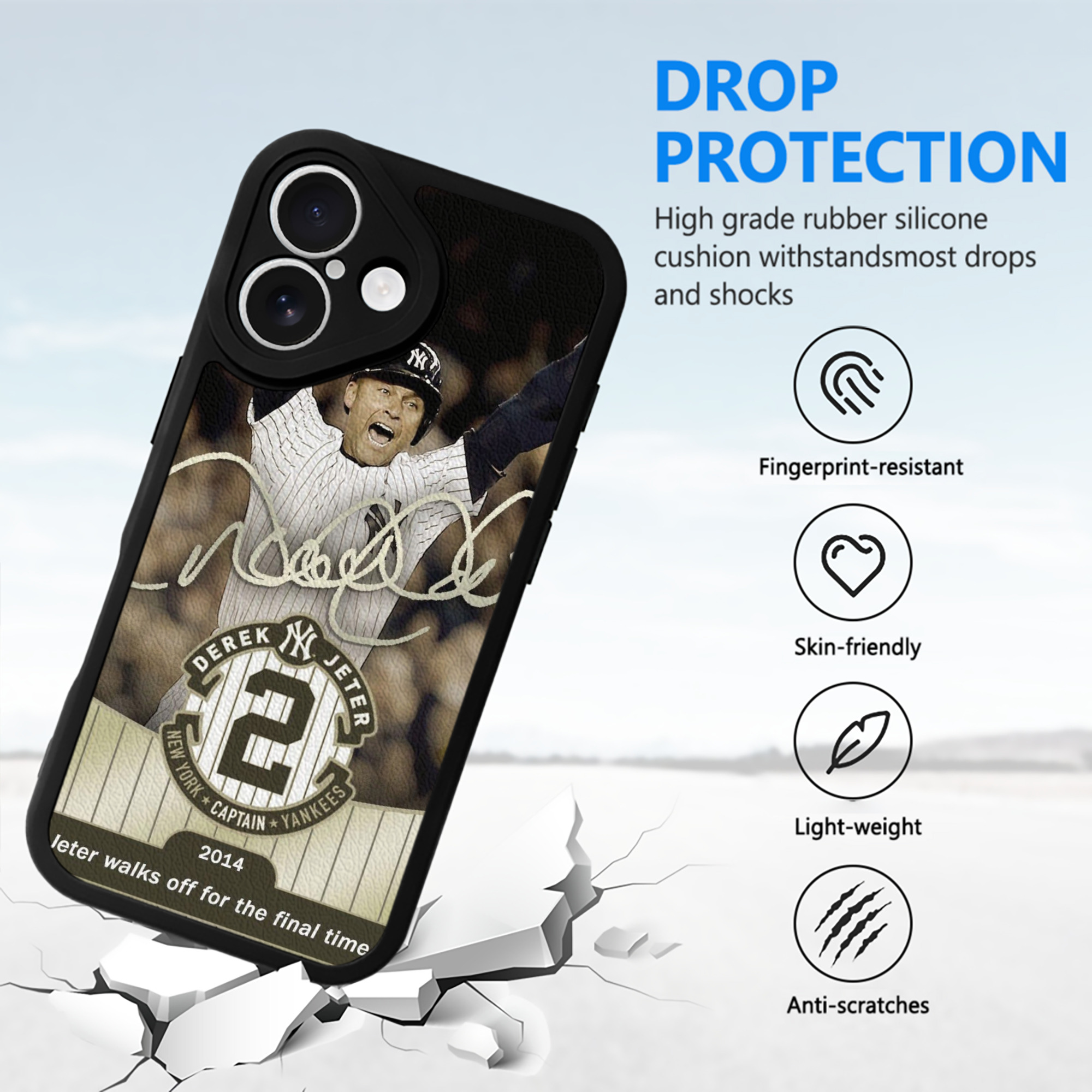 Derek Jeter 95 IPhone 16 Silicone Leather Case – UV Print, Lambskin Texture – Perfect Fit, Wireless Charging Compatible, Scratch Resistant, Precise Cutouts – Stylish Protection For IPhone 16