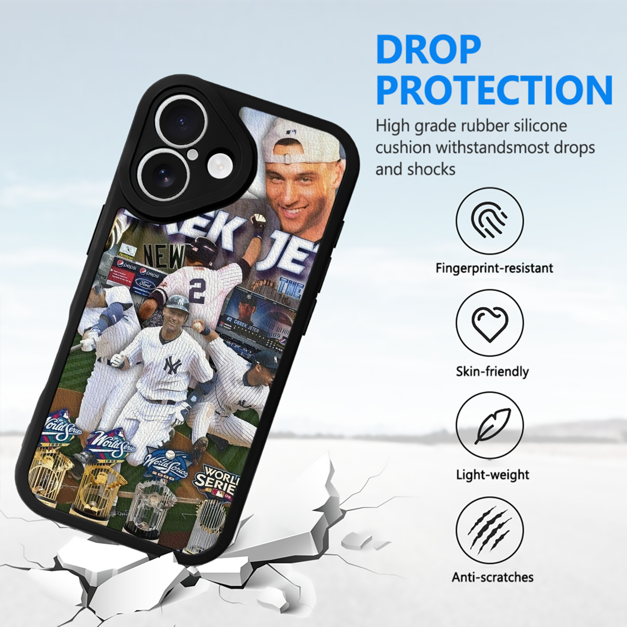 Derek Jeter 100 IPhone 16 Silicone Leather Case – UV Print, Lambskin Texture – Perfect Fit, Wireless Charging Compatible, Scratch Resistant, Precise Cutouts – Stylish Protection For IPhone 16