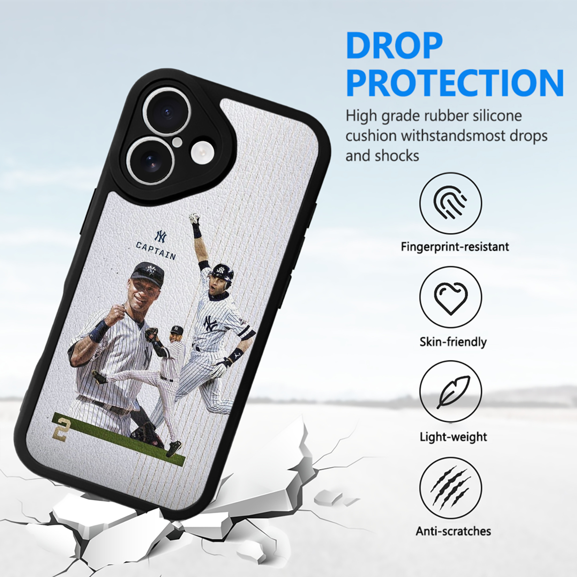 Derek Jeter 106 IPhone 16 Silicone Leather Case – UV Print, Lambskin Texture – Perfect Fit, Wireless Charging Compatible, Scratch Resistant, Precise Cutouts – Stylish Protection For IPhone 16