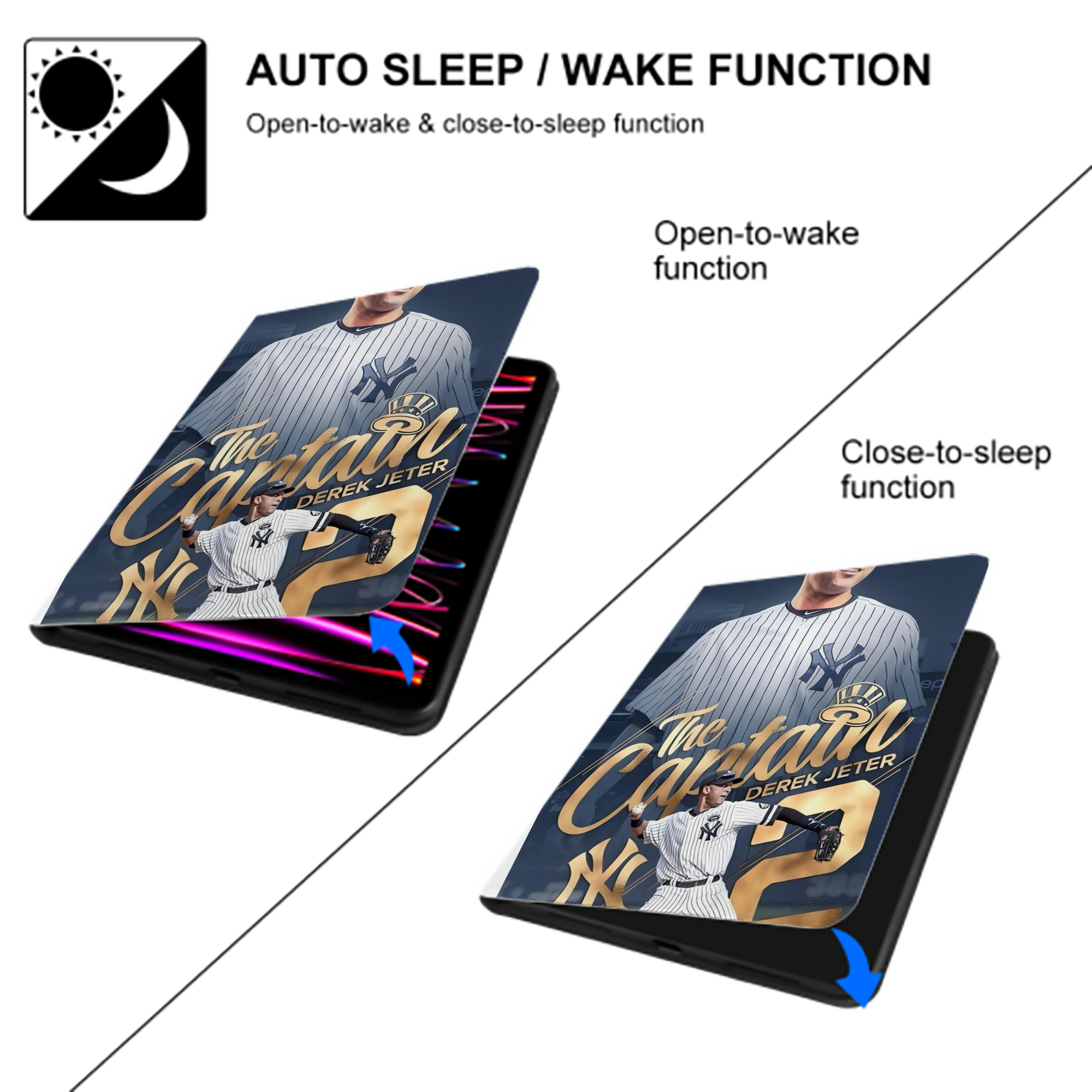 Derek Jeter 29 Premium Tri-Fold PU Leather & Silicone IPad Case With Pencil Slot – Fits 9.5,10.5,10.9 – Adjustable Stand, Slim, Protective