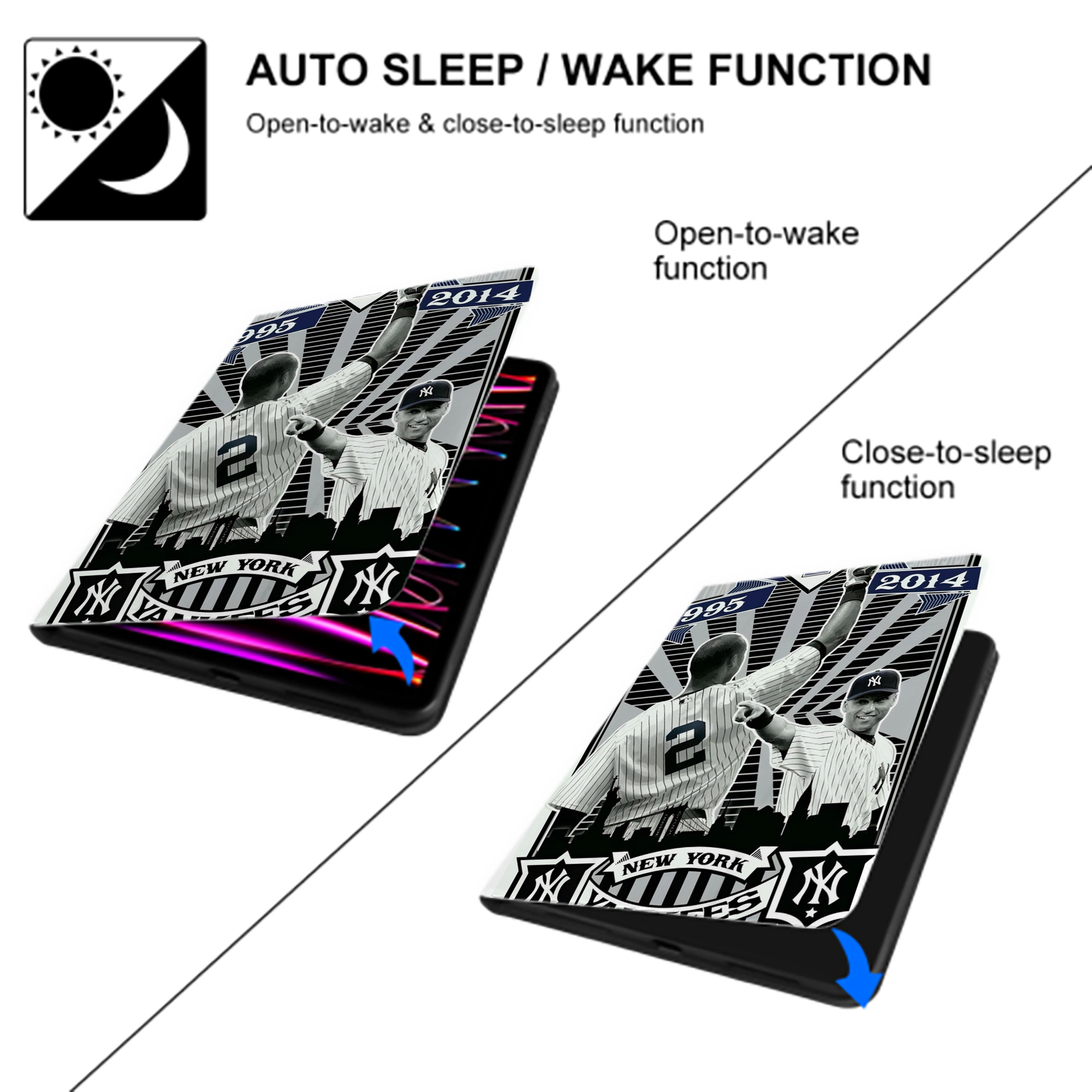 Derek Jeter 34 Premium Tri-Fold PU Leather & Silicone IPad Case With Pencil Slot – Fits 9.5,10.5,10.9 – Adjustable Stand, Slim, Protective